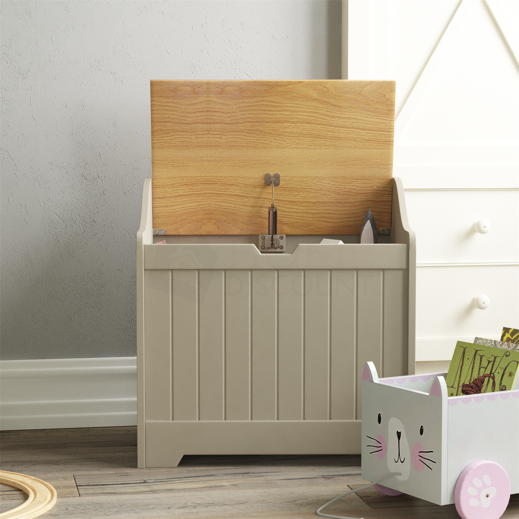 Wooden Toy Box Storage Ottoman Unit Kids Toys Childrens Nursery Bedroom Chest - Picture 5 of 15