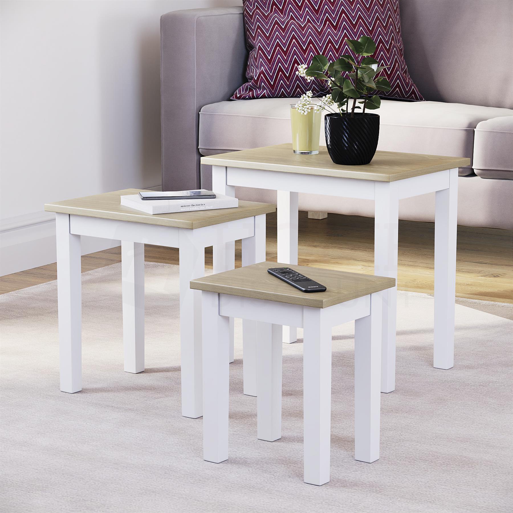 Wooden Nest of Tables 3 Piece Table Set Coffee Side Living Room Furniture - Picture 36 of 37