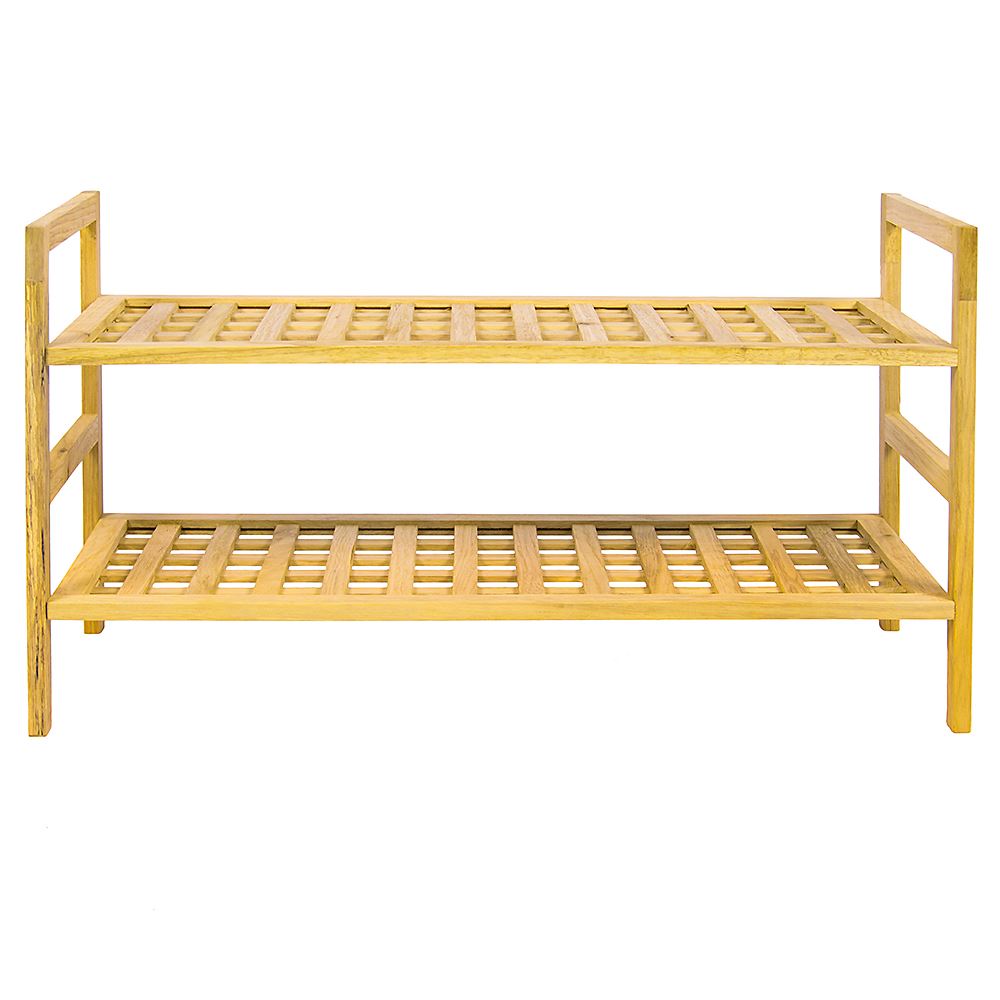 2 Tier Criss Cross Shoe Rack Stand Natural Walnut Storage