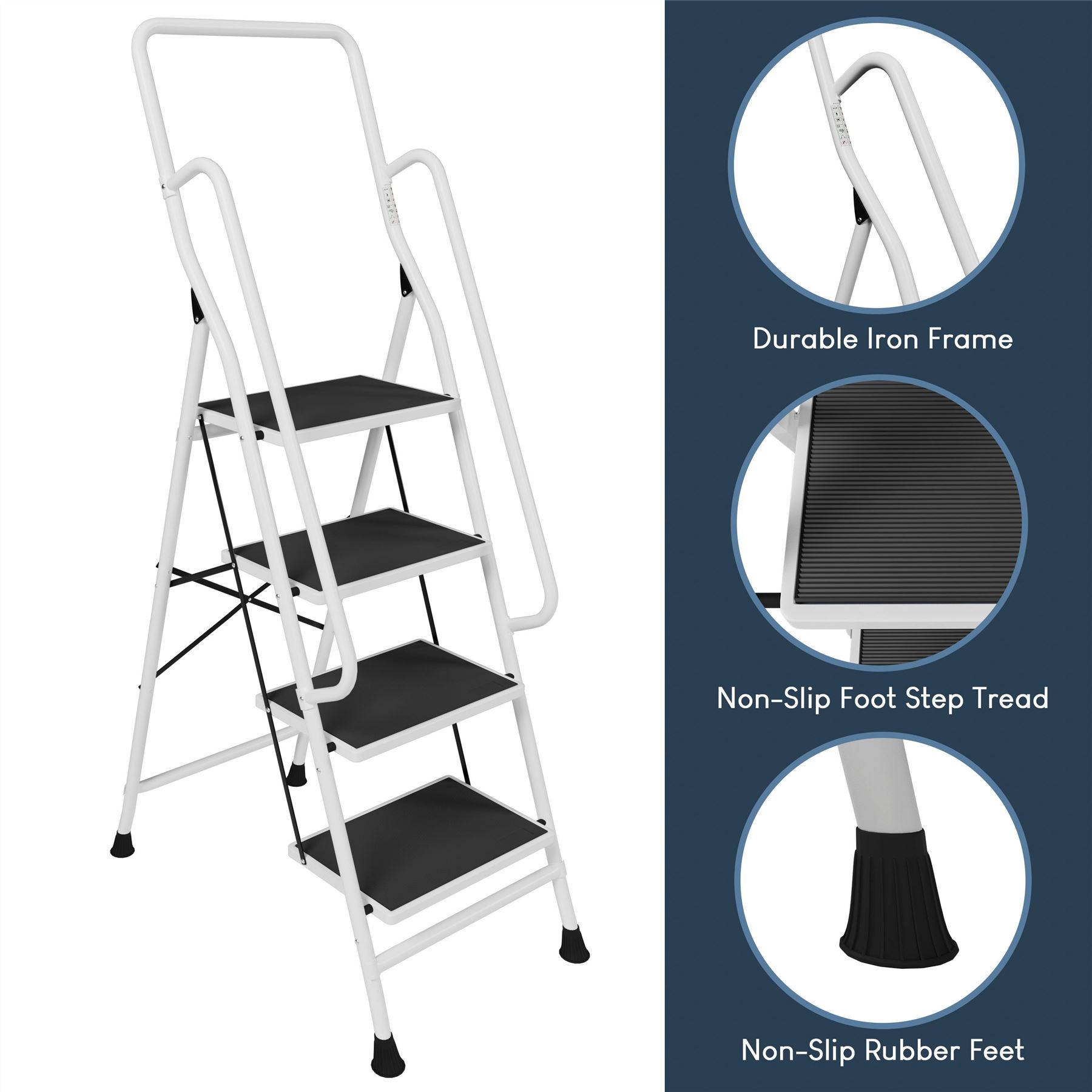 2 3 4 Step Ladder Folding Portable Compact Heavy Duty Iron Anti-Slip Mat Stool - Picture 63 of 69