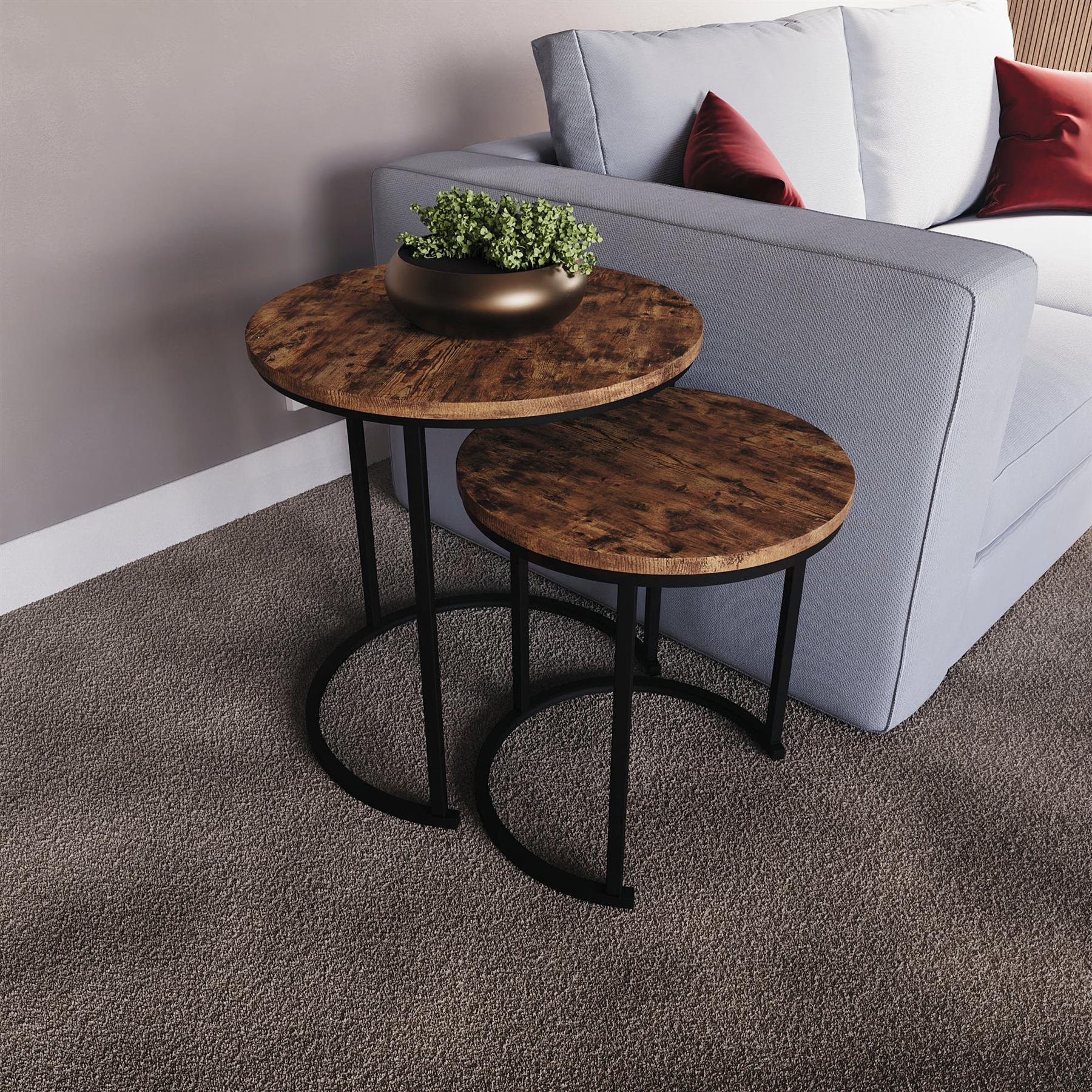 Set of 2 3 Coffee Nesting Table Set Sofa Side End Table Industrial Living Room - Picture 55 of 107
