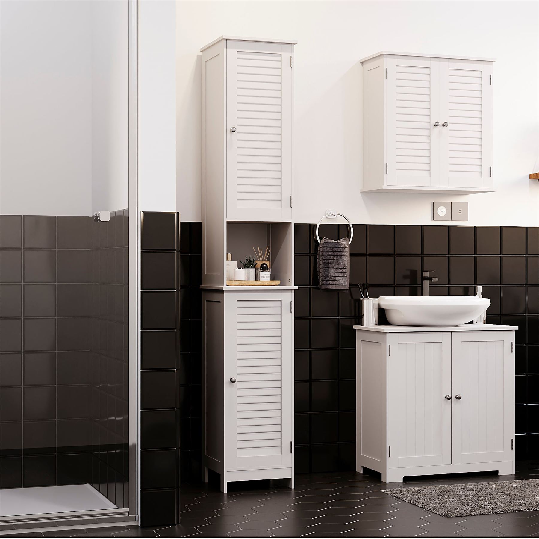 Badschrank Hängeschrank freistehend Aufbewahrungsmöbel weiß grau - Bild 243 von 276