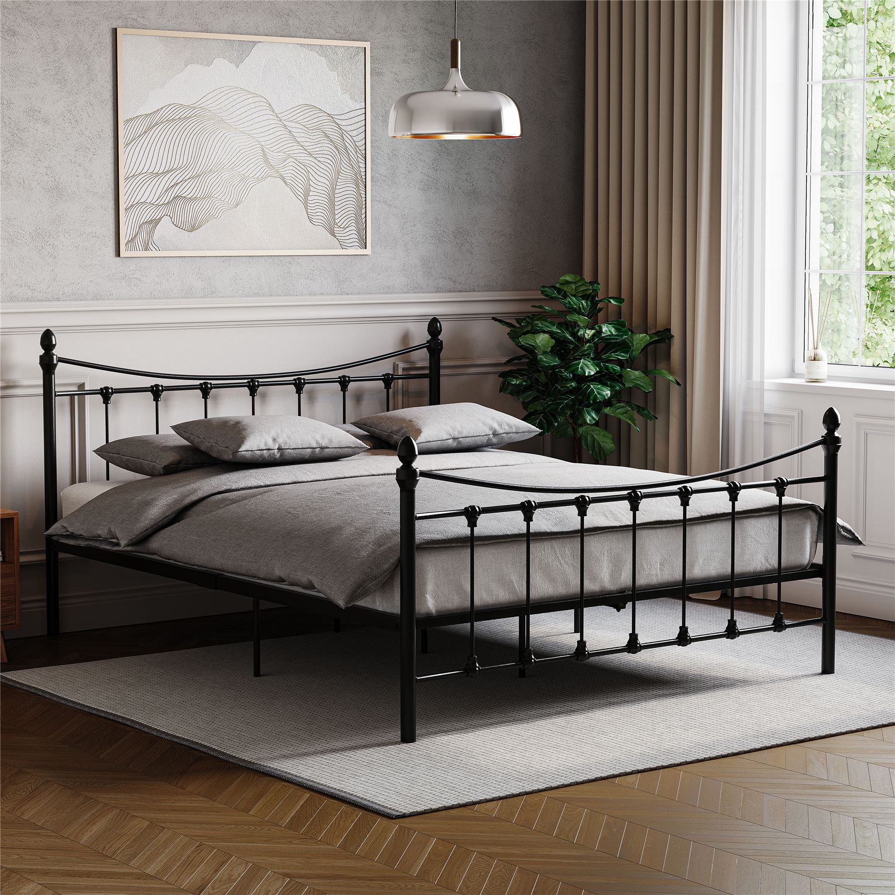 Metal Bed Double King Size Frame 4FT 4FT6 5FT Mattress Black White Paris - Picture 3 of 17
