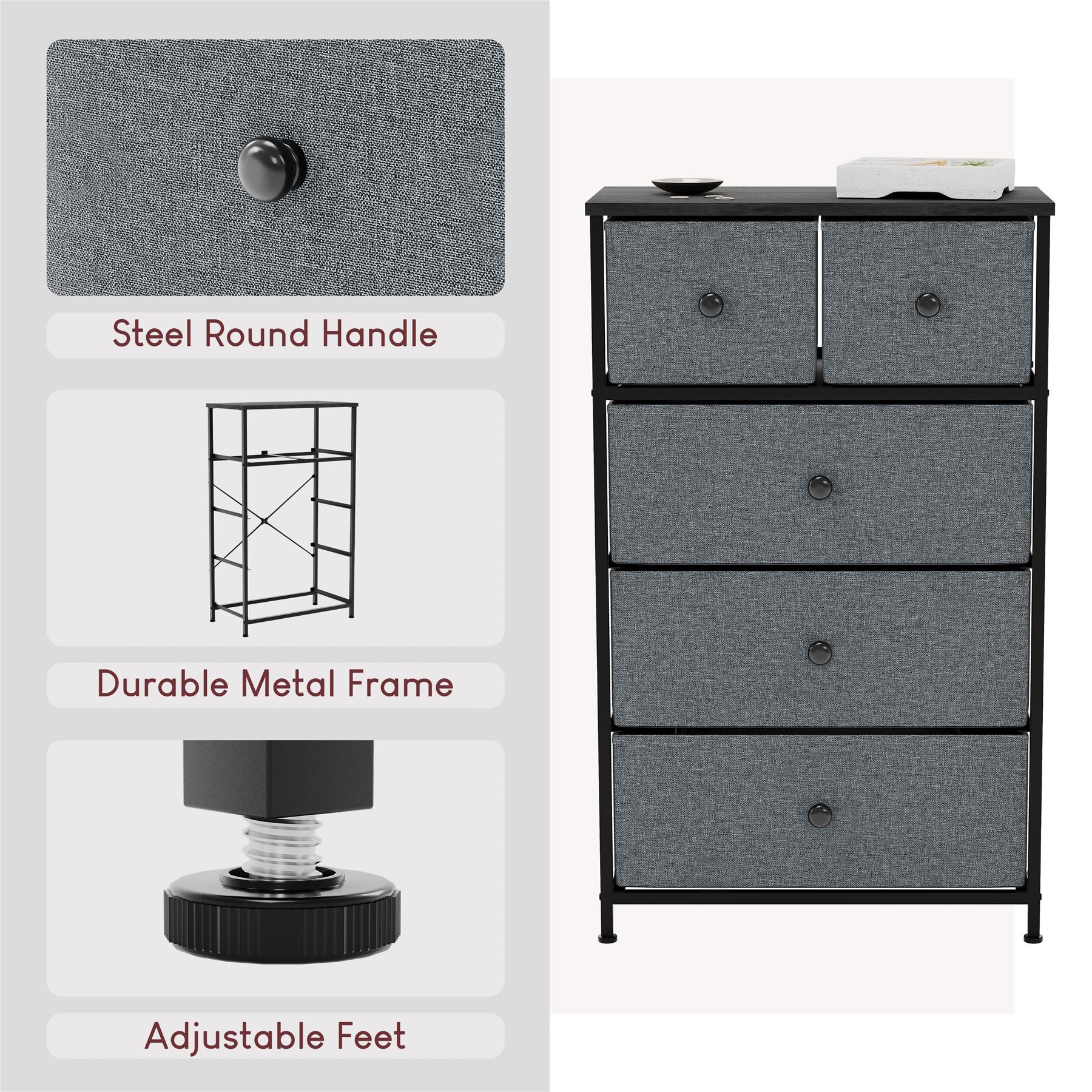 Vida Designs Modern Chest of Drawers 5 Drawer Fabric 'UKFR' Storage Bedroom - Picture 13 of 26