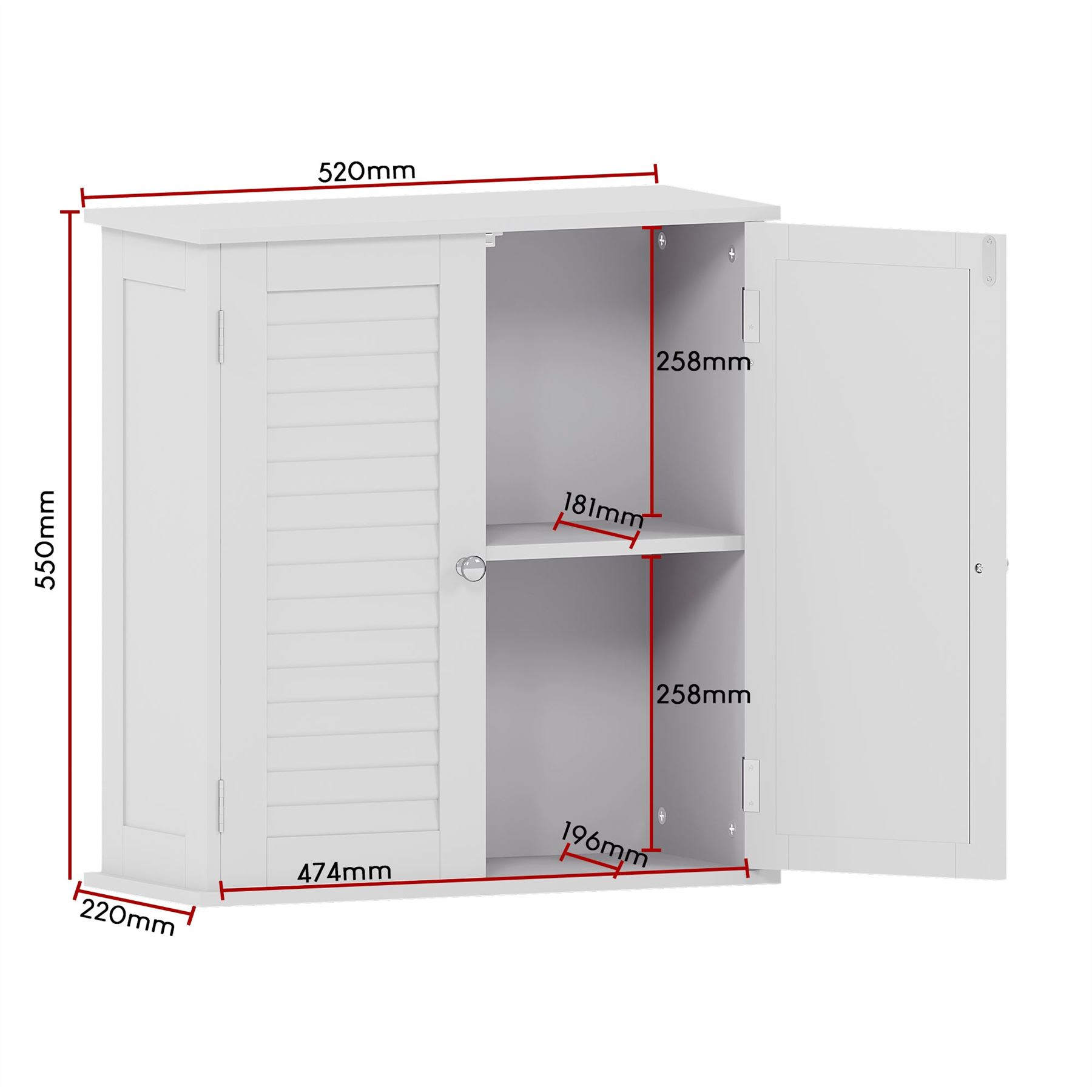 Wall Mounted Cabinet Bathroom White Single Double Door Vanity Storage Cupboard - Picture 12 of 113