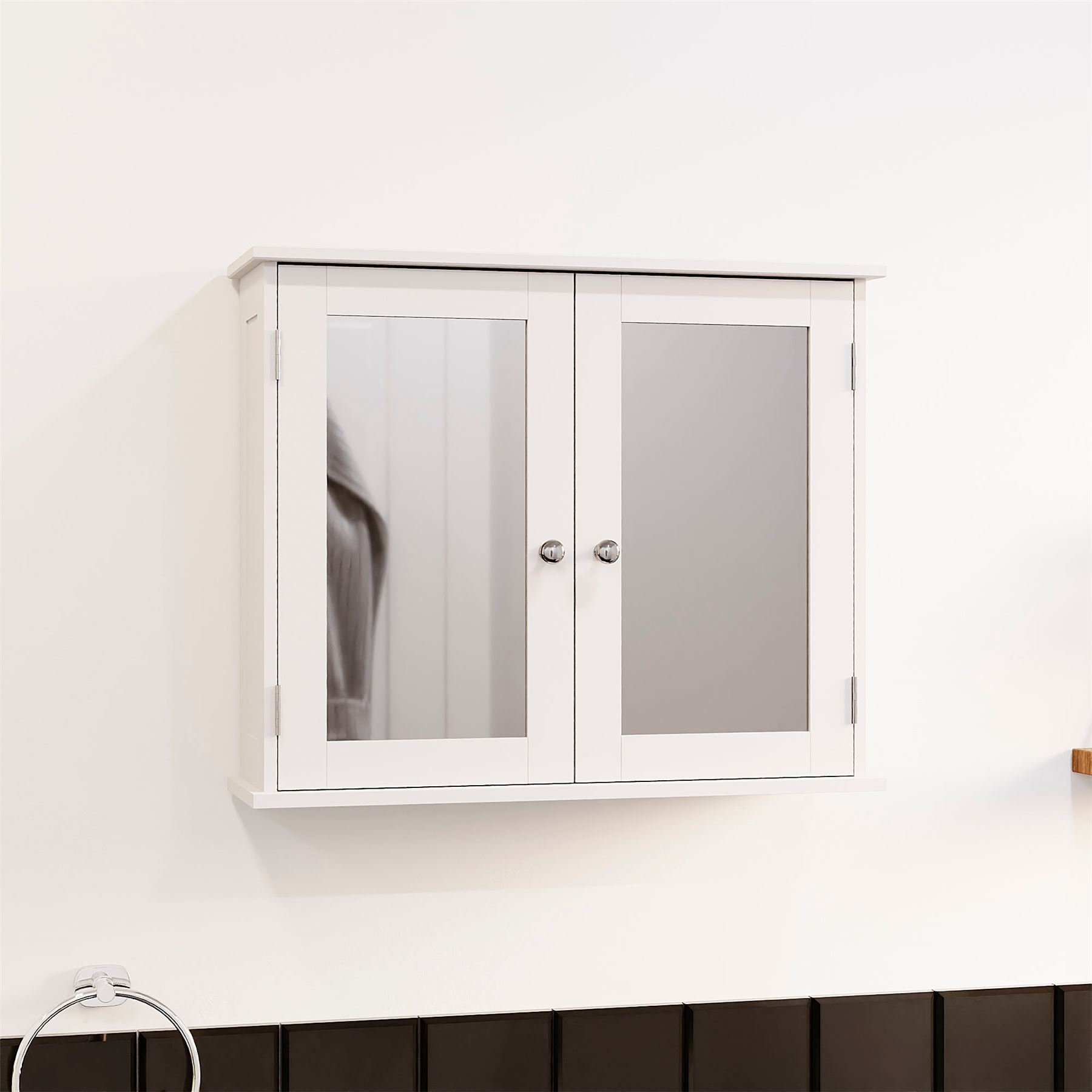 Wall Mounted Cabinet Bathroom White Single Double Door Vanity Storage Cupboard - Picture 26 of 113