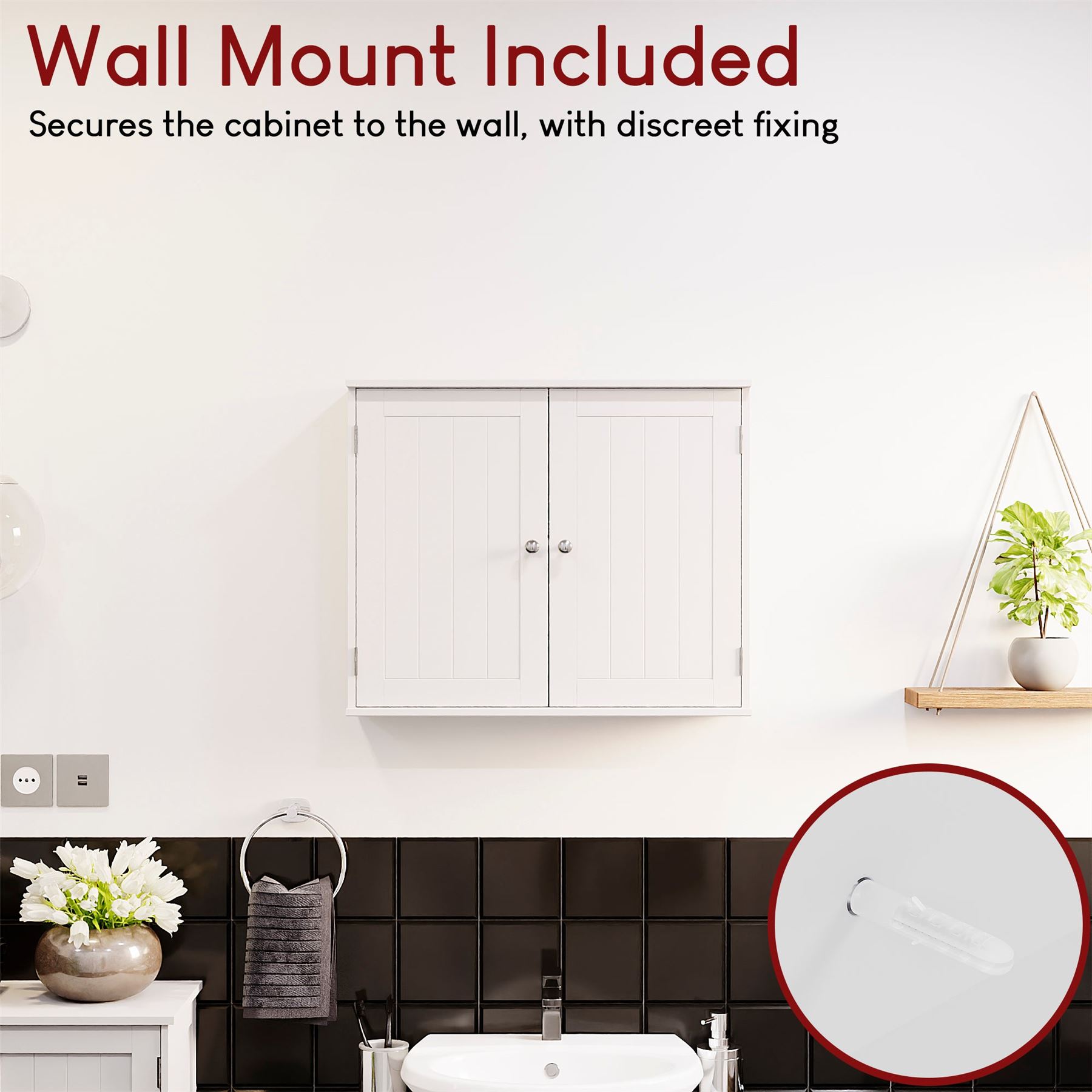 Wall Mounted Cabinet Bathroom White Single Double Door Vanity Storage Cupboard - Picture 65 of 113