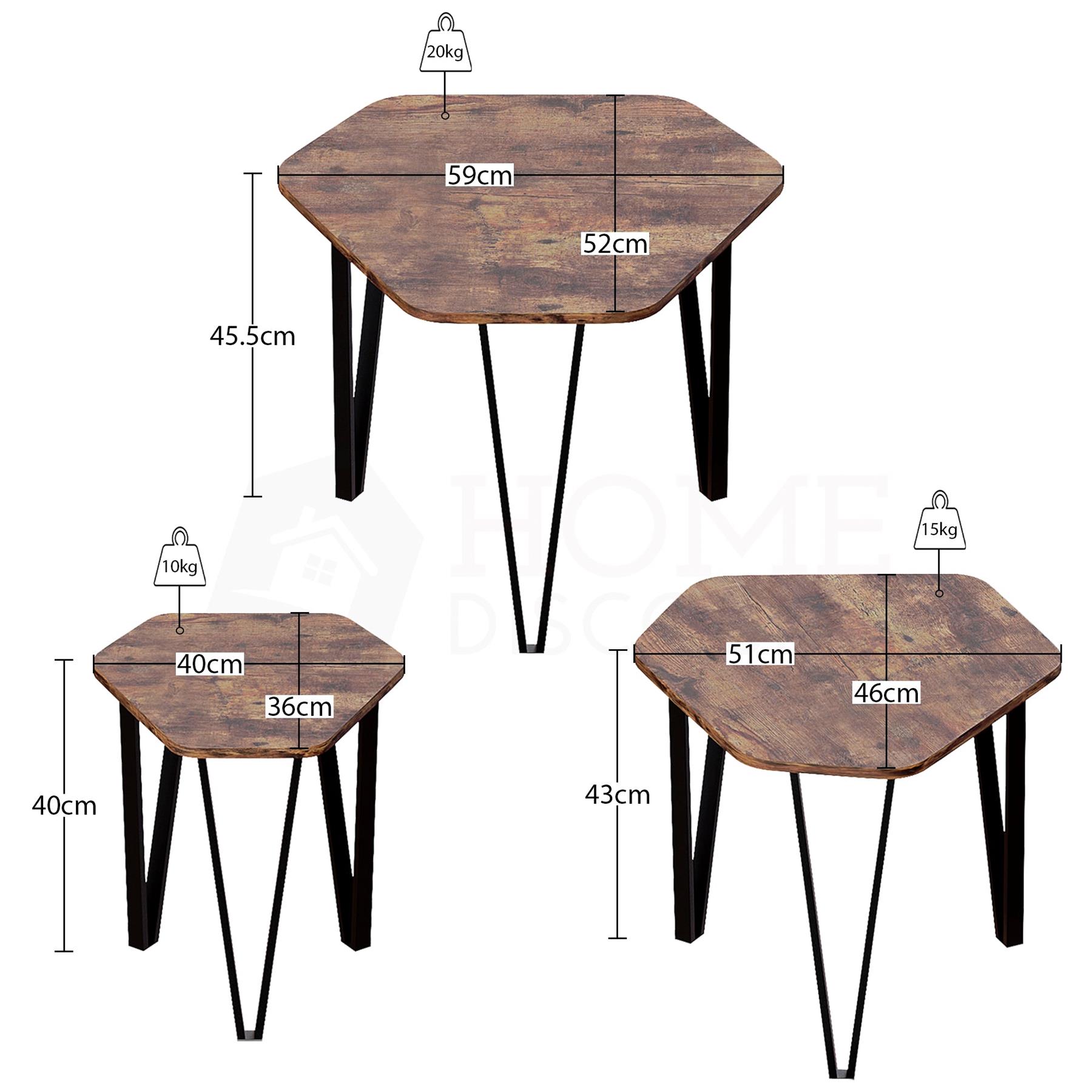 Set of 2 3 Coffee Nesting Table Set Sofa Side End Table Industrial Living Room - Picture 92 of 107