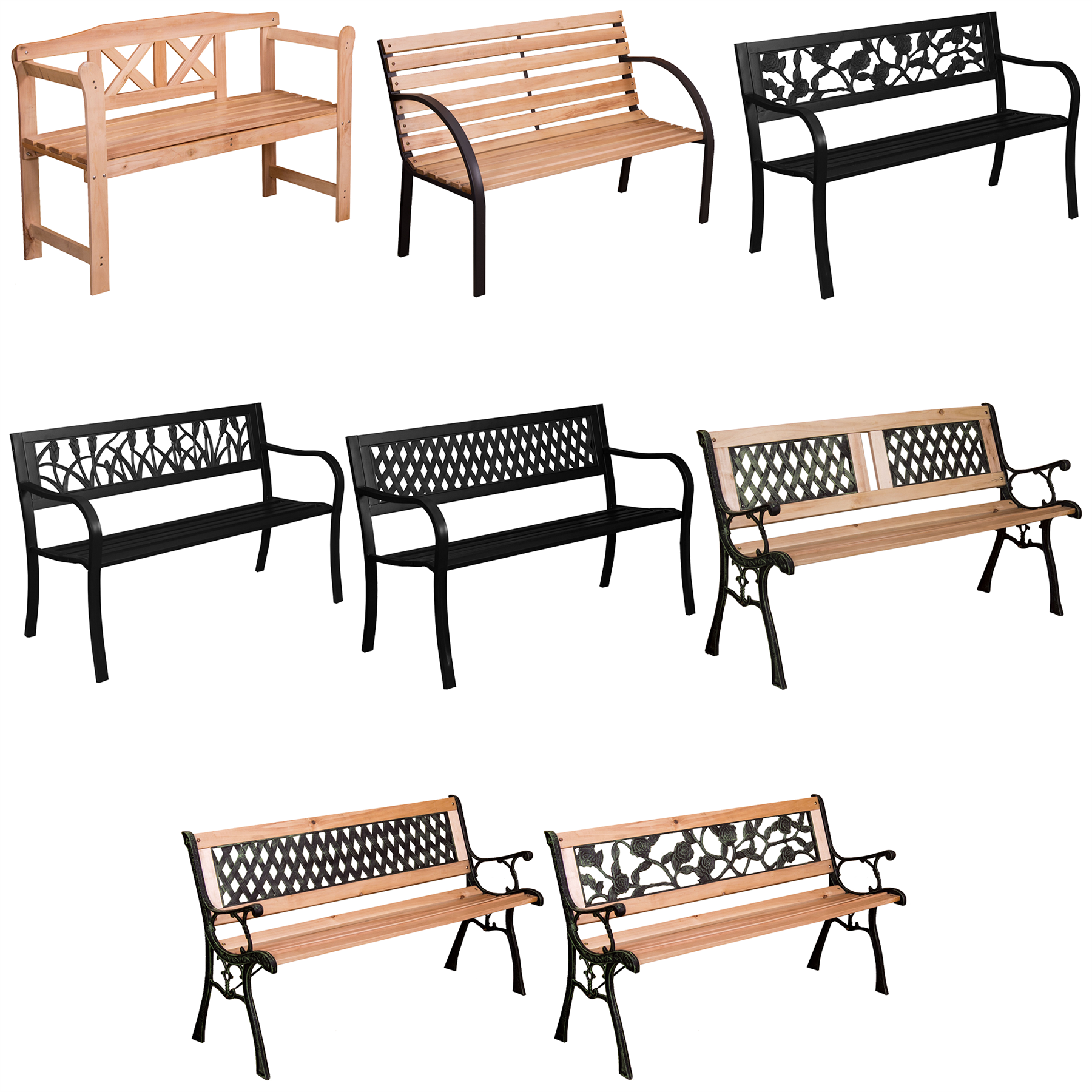 Garden Bench 3 Seater Steel Wooden Garden Seat Patio 