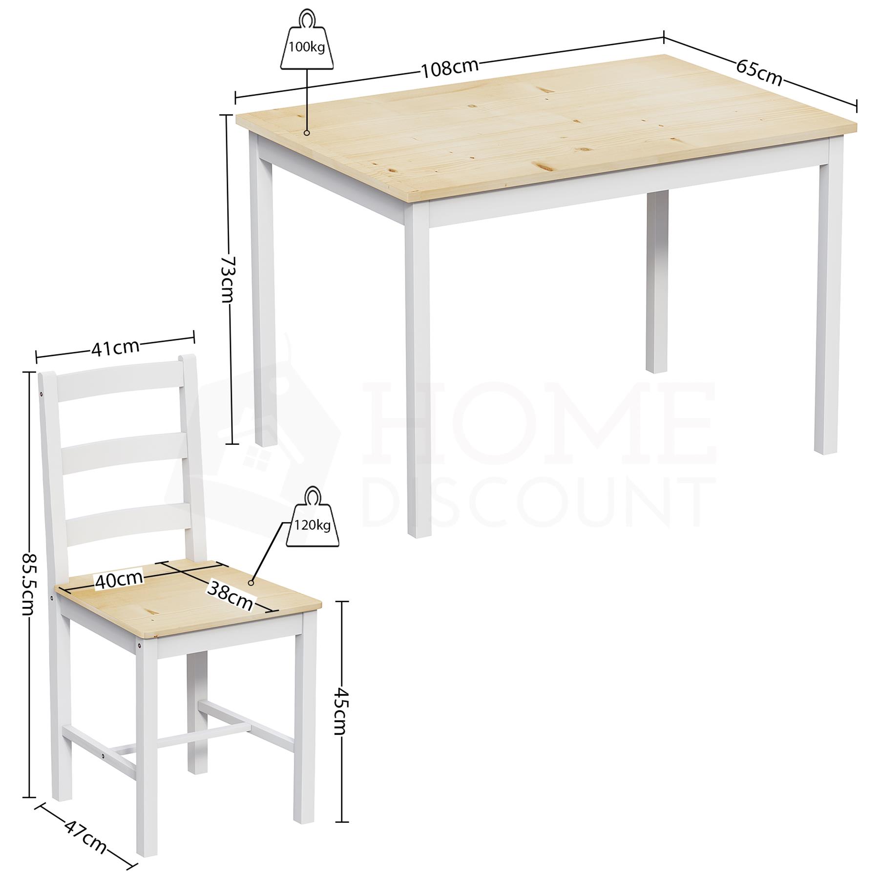 Solid Wood Dining Table and 2 4 Chairs Set Home Kitchen Furniture 3 Colours - Picture 43 of 73