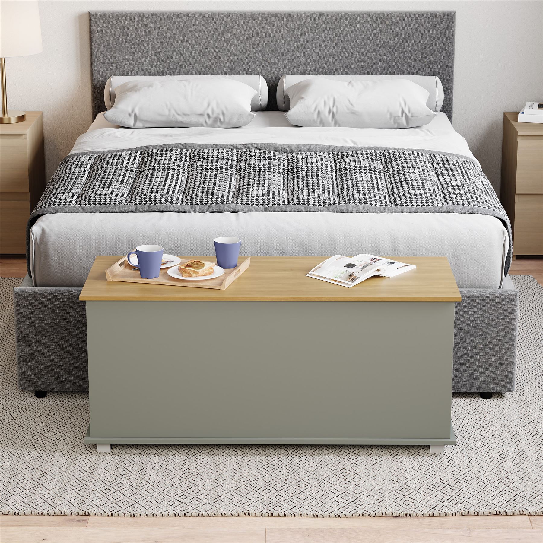 Arlington Storage Ottoman Chest Grey White Toy Chest Bedding Blanket Box Large - Picture 14 of 23