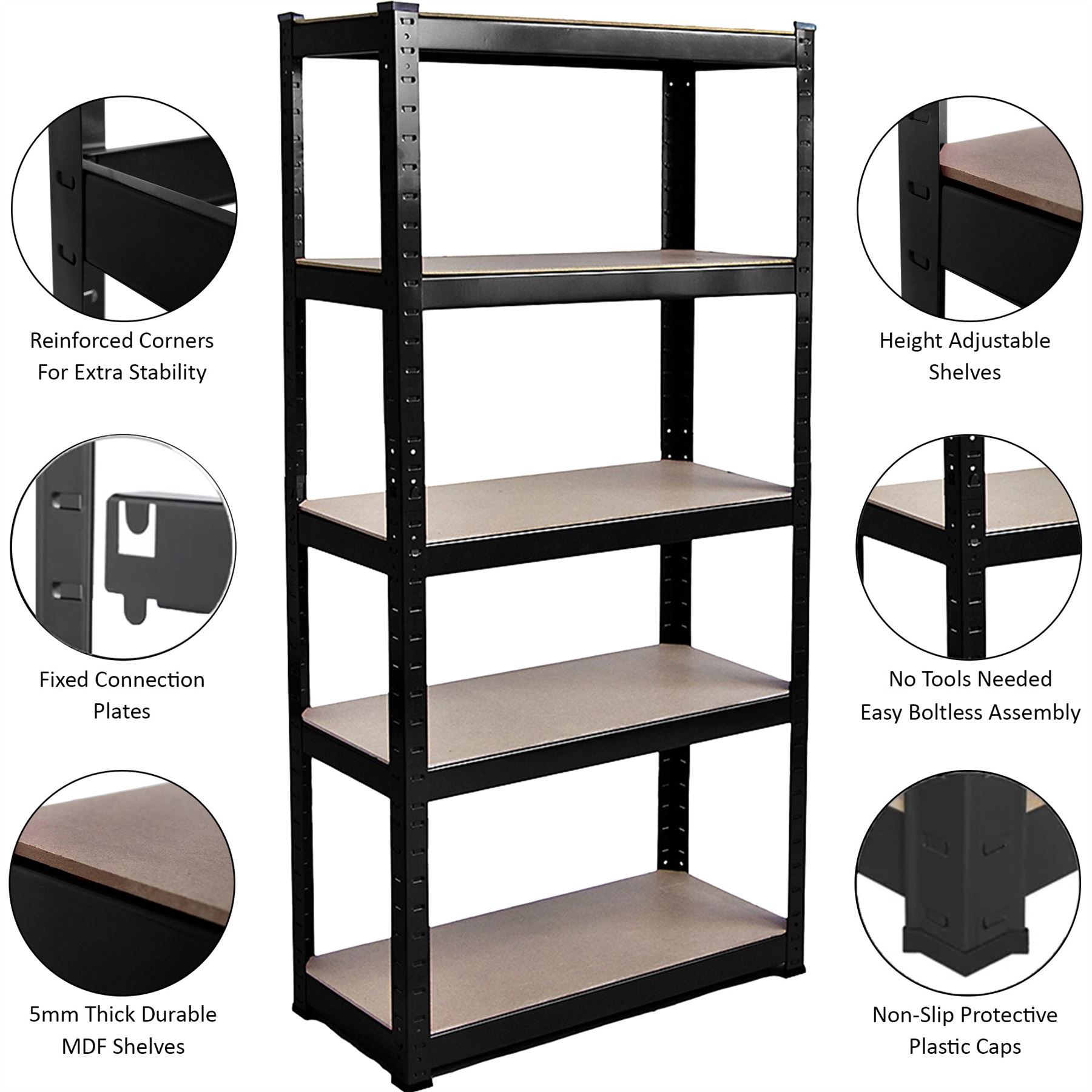 Heavy Duty Garage Shelving 5 Tier Racking Storage Garage Black - Picture 26 of 28