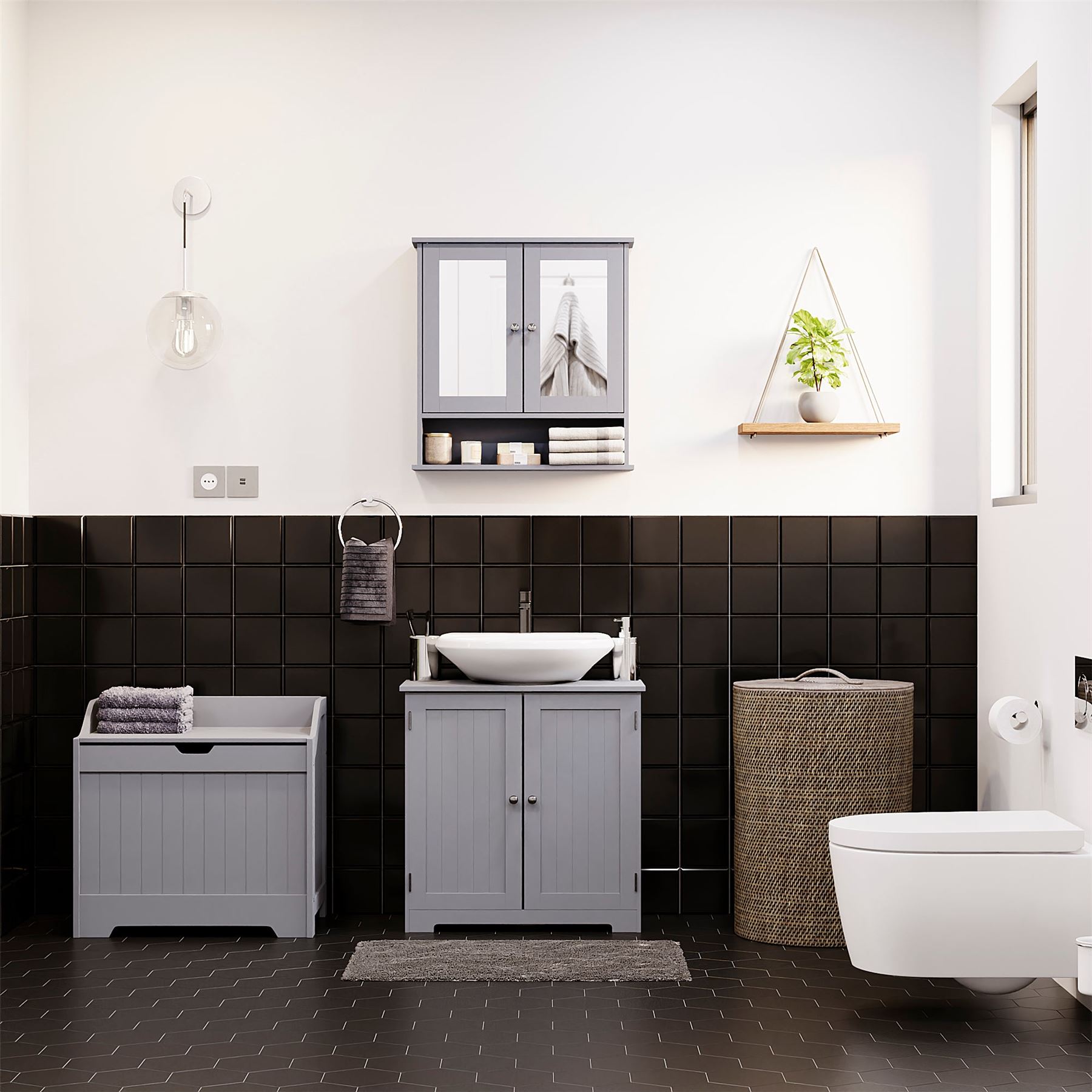 Bathroom Laundry Chest Storage Ottoman Hamper Cabinet Box MDF Wood Basket Bin - Picture 9 of 25