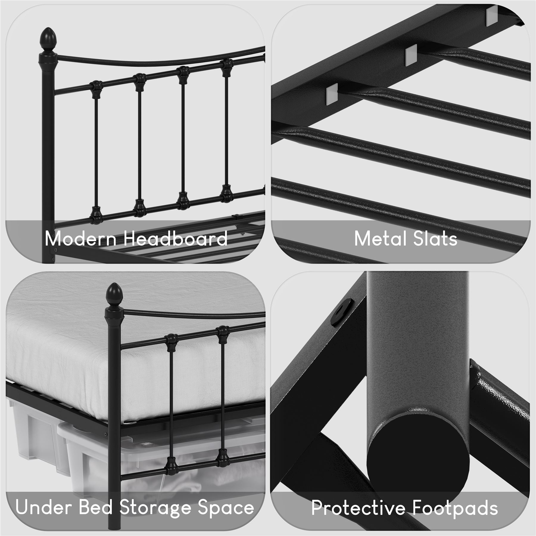Metal Bed Single Double King Size Slat Base Headboard Set Bedroom Furniture - Picture 170 of 187