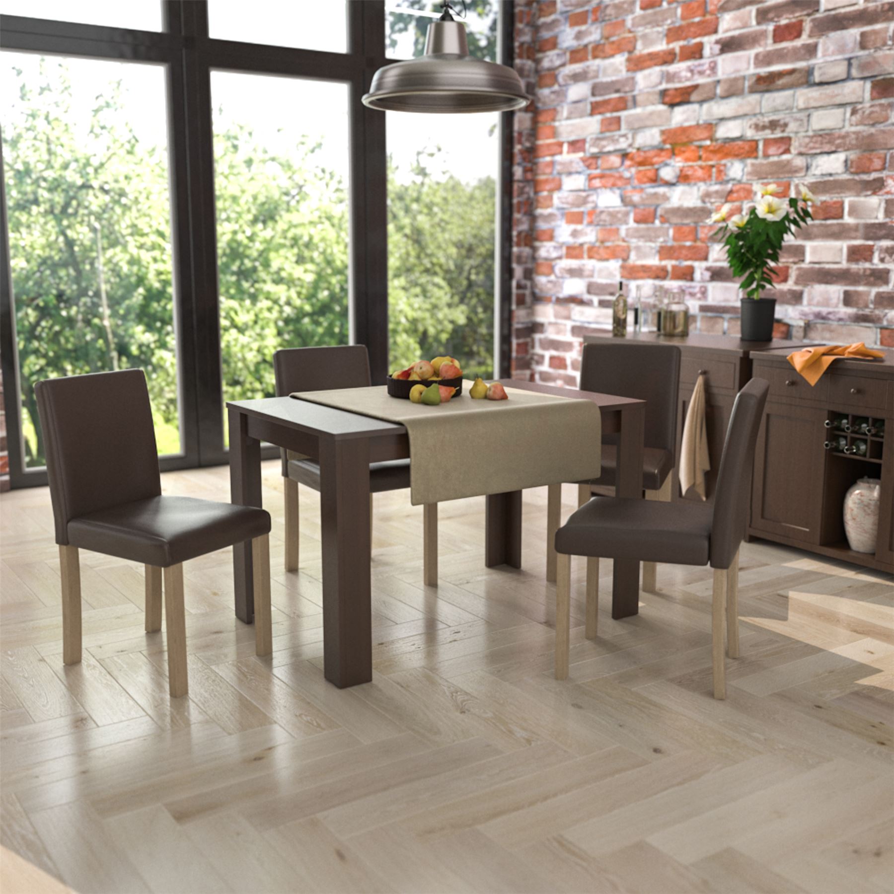 Dining Table 4 Chairs Pu Faux Leather Mdf Dining Room Kitchen