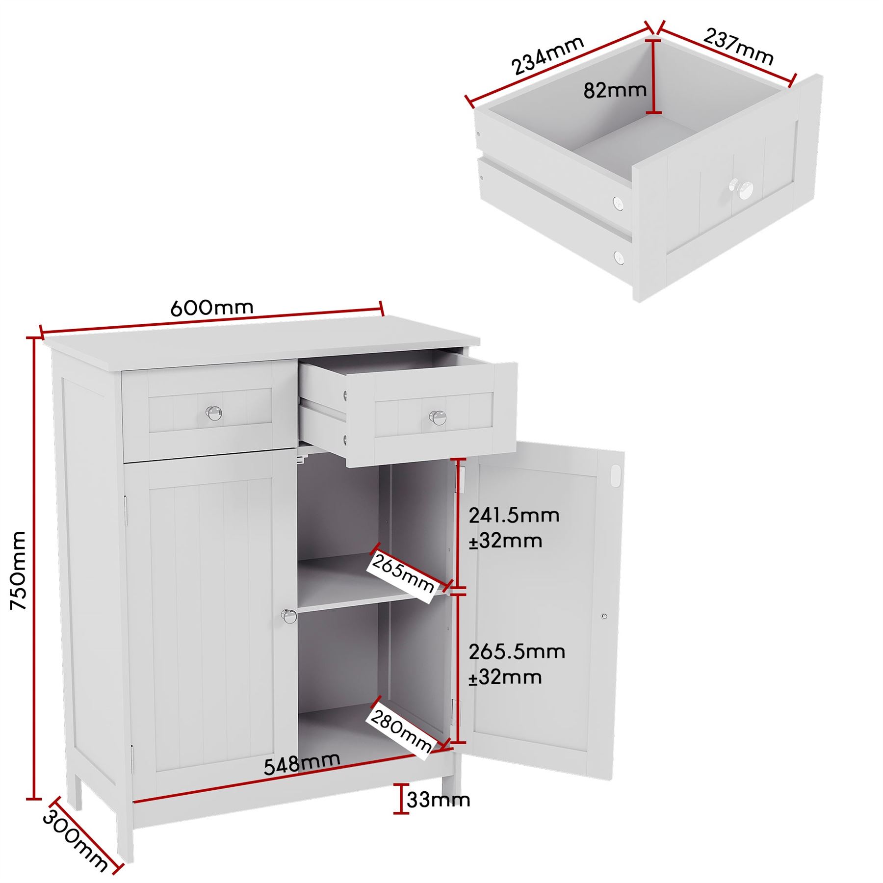 Priano Bathroom Cabinet Door Wall Mounted Freestand Storage Furniture White Grey - Picture 48 of 153
