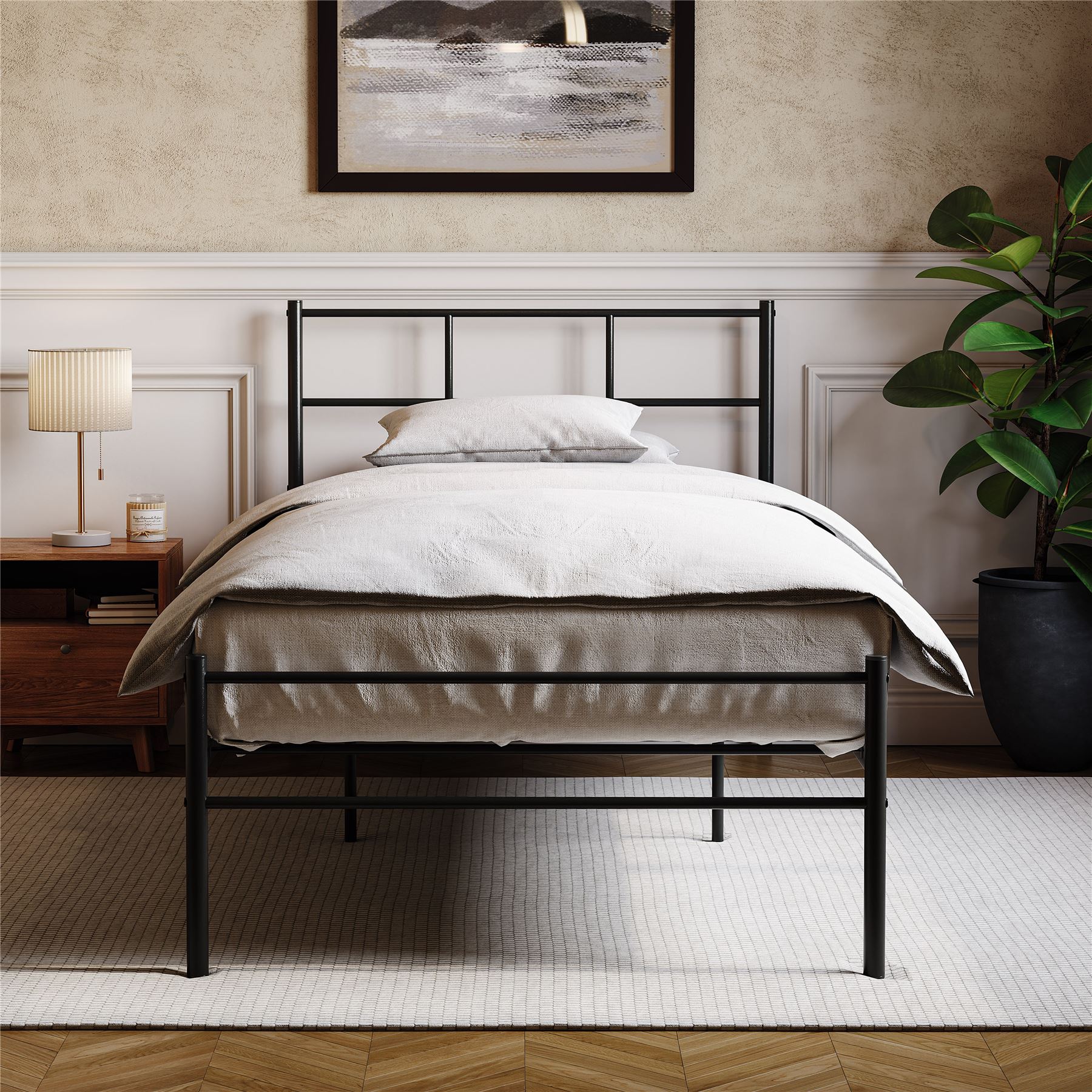 Metal Bed Single Double King Size Slat Base Headboard Set Bedroom Furniture - Picture 9 of 187