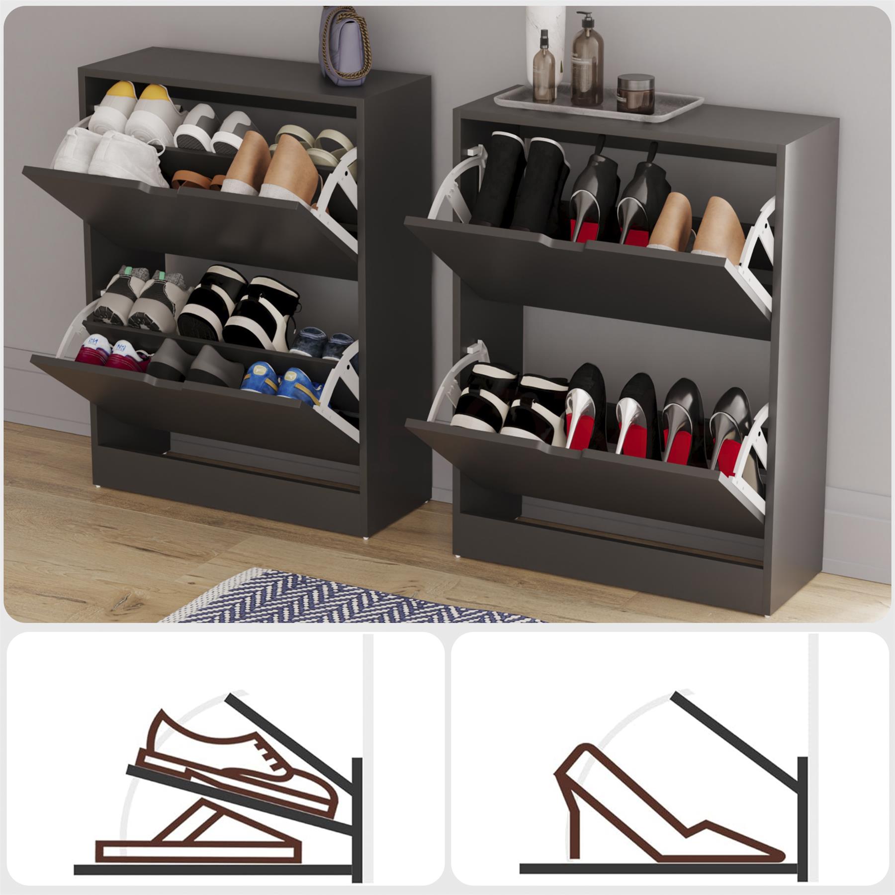 Shoe Rack Shoes Storage Cabinet Wooden Cupboard 2 3 Drawer Organiser 100% FSC - Picture 26 of 61