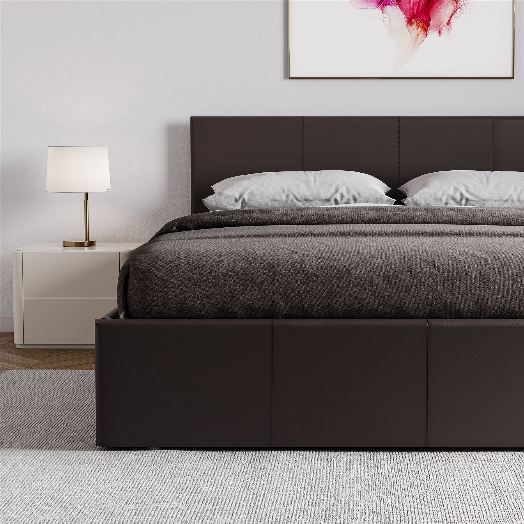Ottoman Storage Bed Gas Lift Double King Size Leather Bed Slatted Base Headboard - Picture 35 of 137