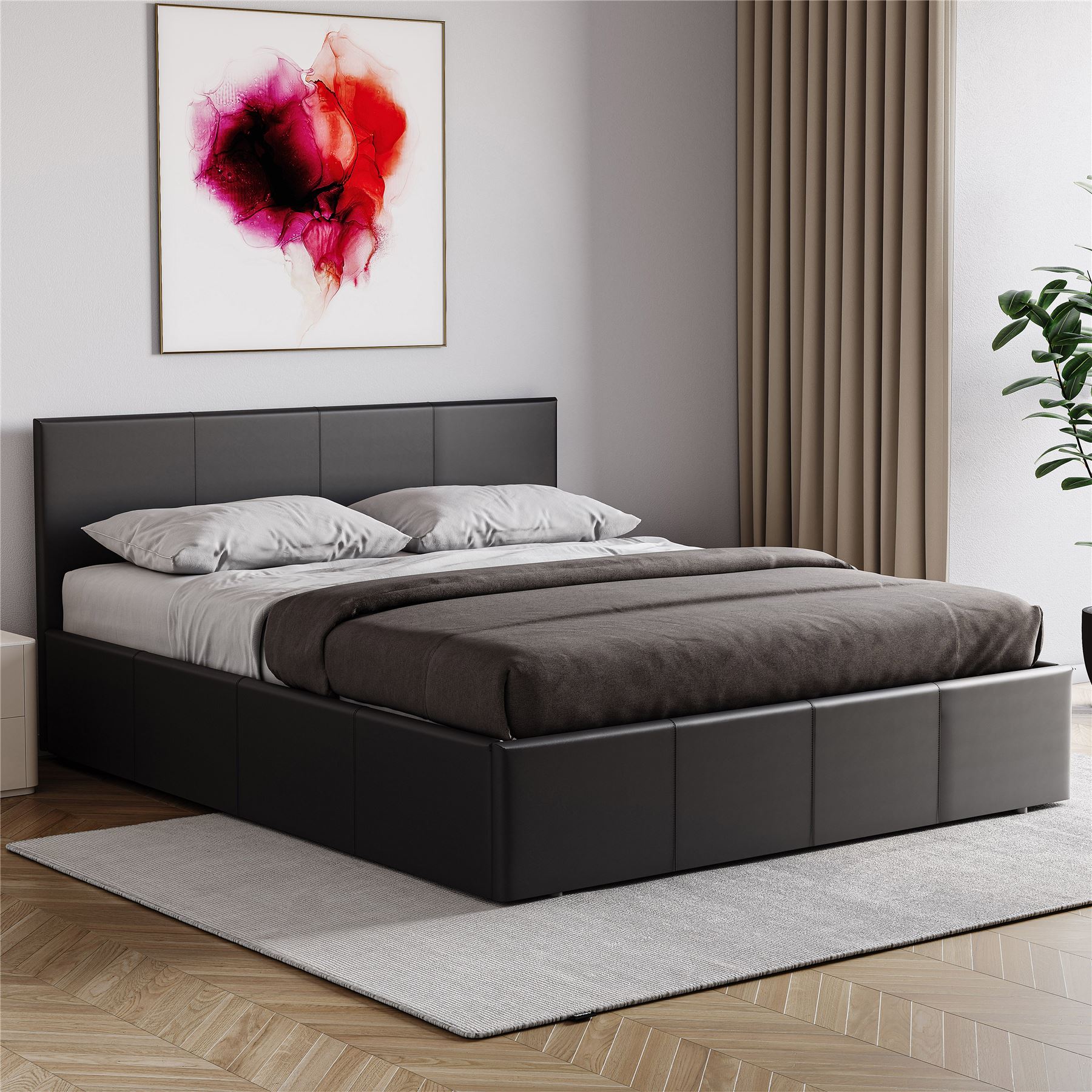 Ottoman Storage Bed Gas Lift Double King Size Leather Bed Slatted Base Headboard - Picture 19 of 137