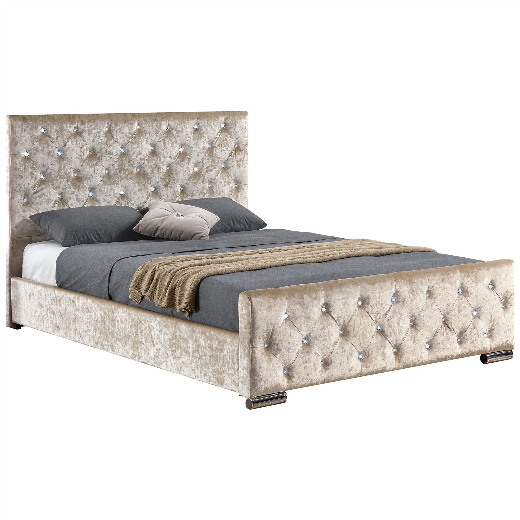 Fabric King Size Bed Frame Ottoman 5FT Upholstered Velvet Linen Modern