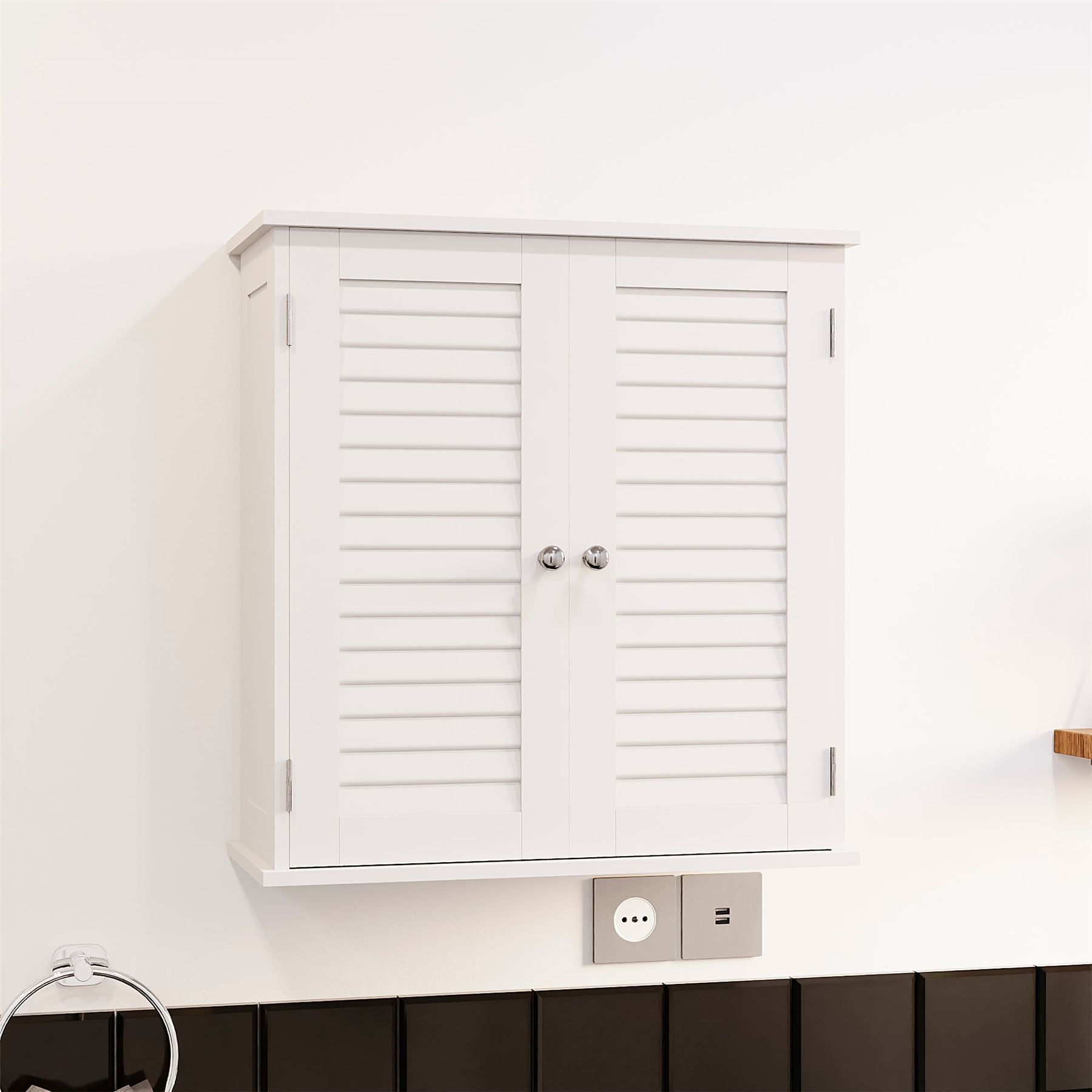 Wall Mounted Cabinet Bathroom White Single Double Door Vanity Storage Cupboard - Picture 11 of 113