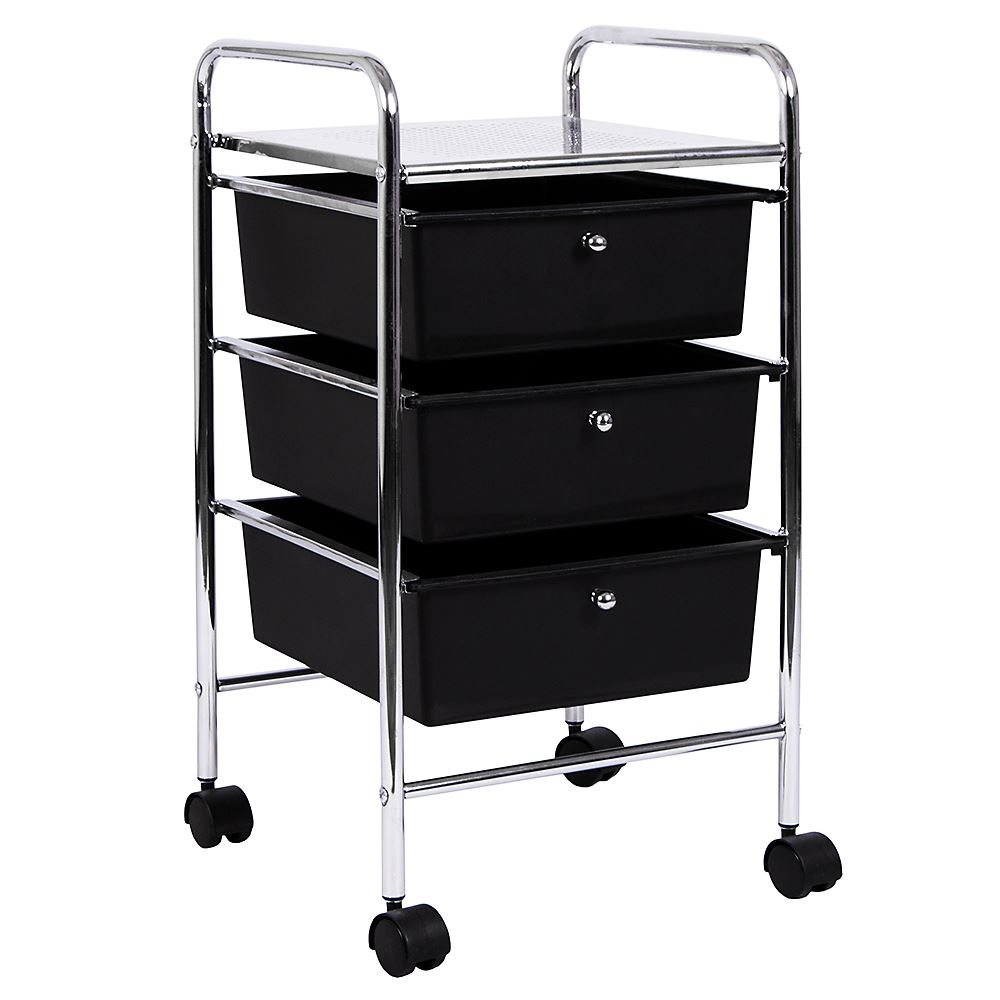 3 4 Tier Drawer Trolley Black Chrome Cart Storage Tool Rack New By Home