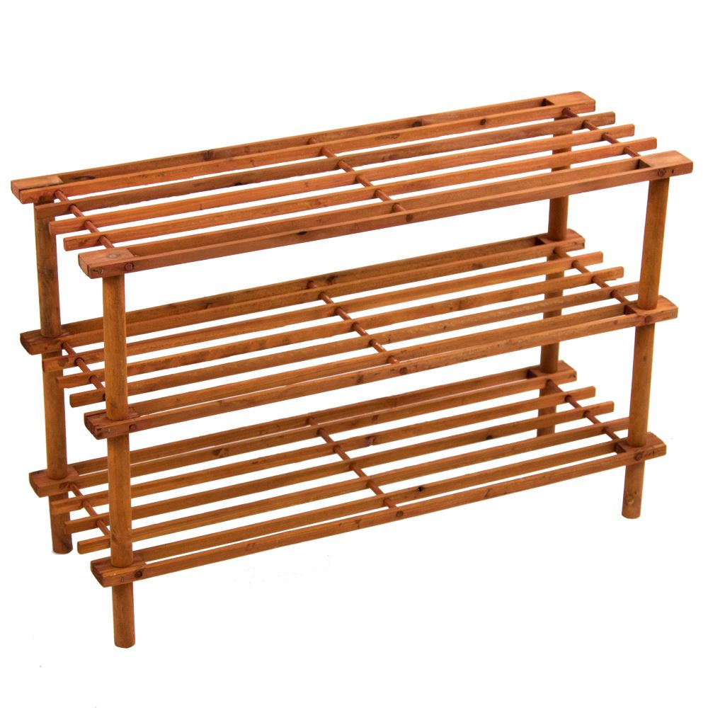 2 3 4 Tier Shoe Rack Slated Dark Oak Natural Walnut Wood Footwear