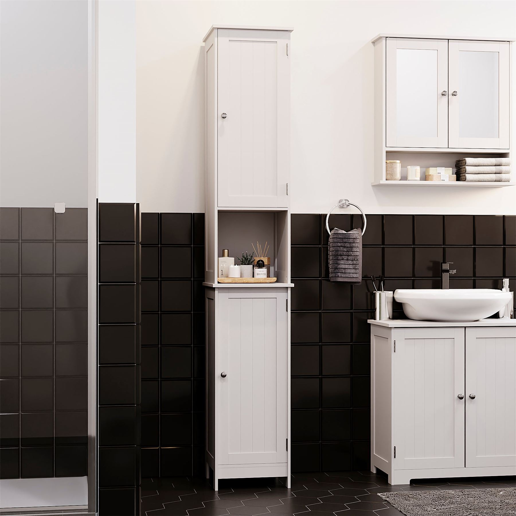 Priano Bathroom Cabinet Door Wall Mounted Freestand Storage Furniture White Grey - Picture 121 of 153