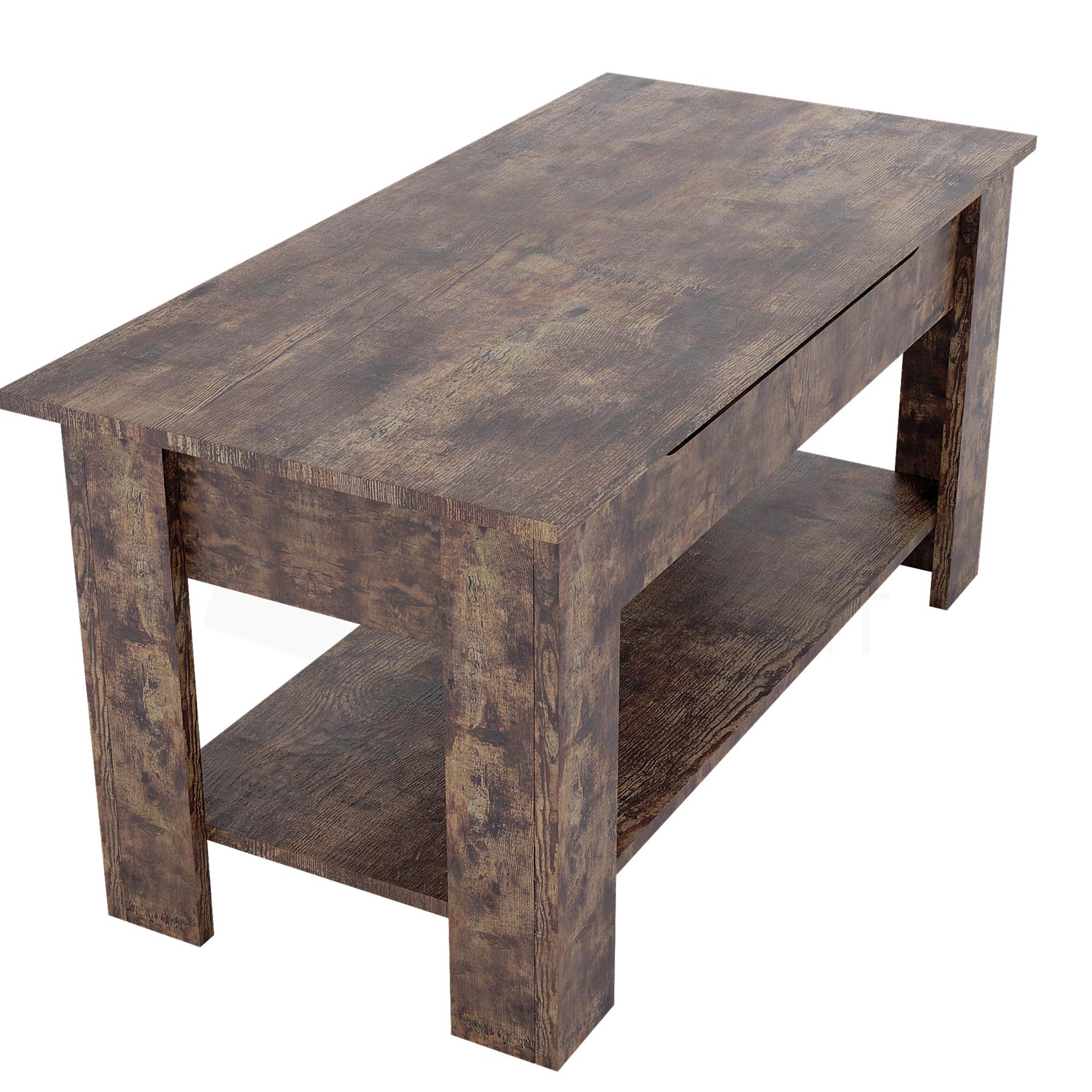 Holz Couchtisch Lift Up Stauraumplatte mit Ablage Wohnzimmer Möbel - Bild 9 von 43