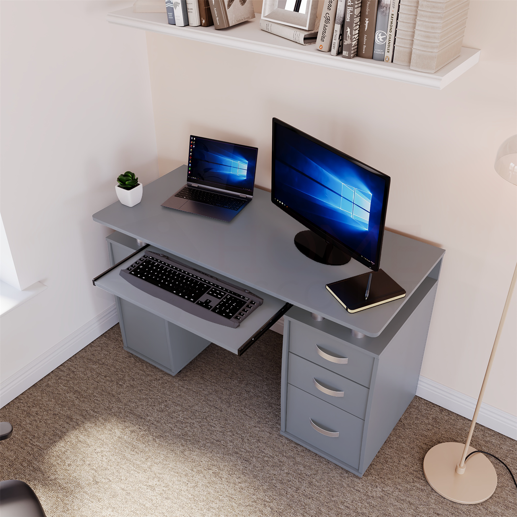 3 Drawer Computer Desk Home Office Work Study PC Laptop Workstation Table - Picture 13 of 28