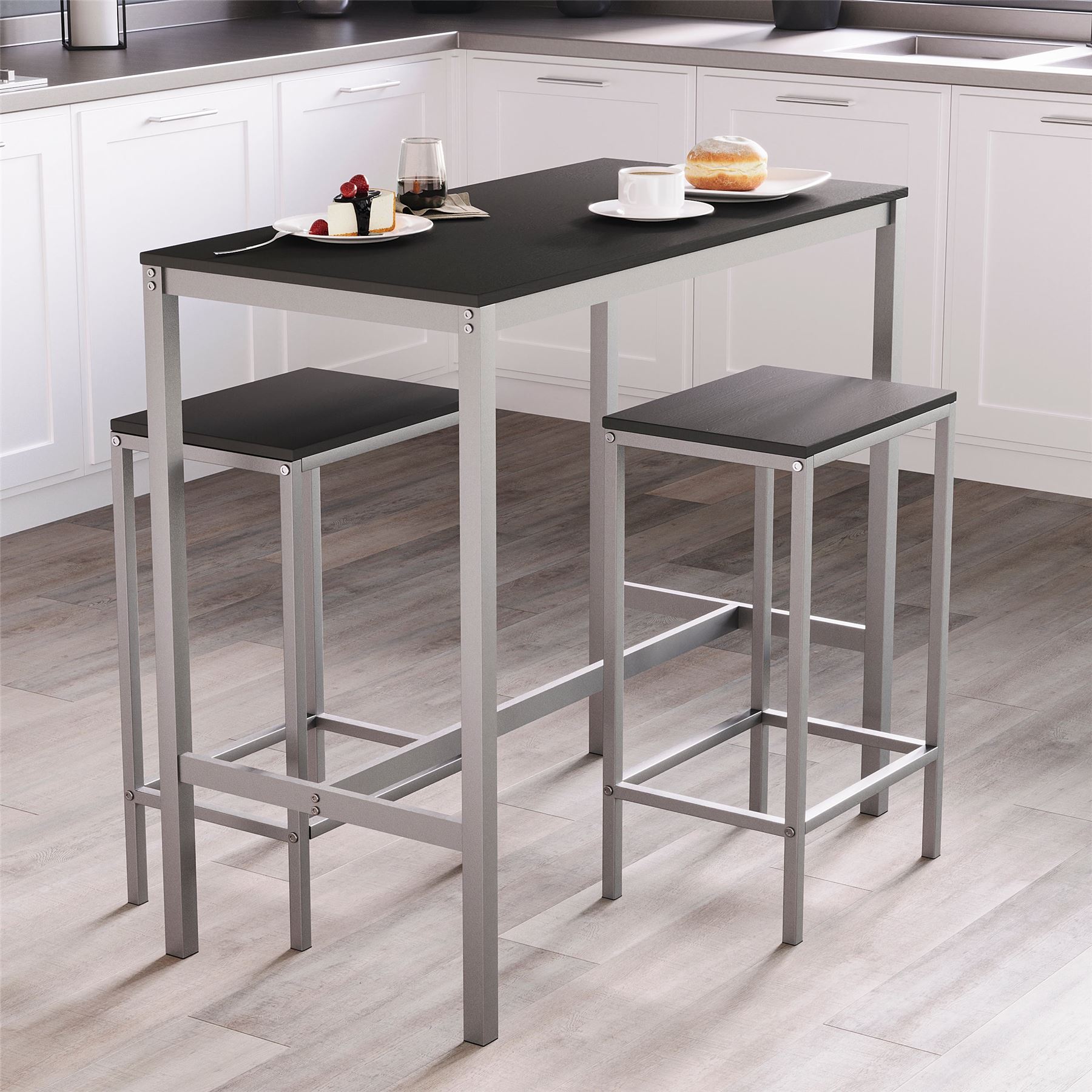 Wooden Bar Table & Stool Set 2 Seater Chair Industrial Kitchen Dining Room - Picture 9 of 37