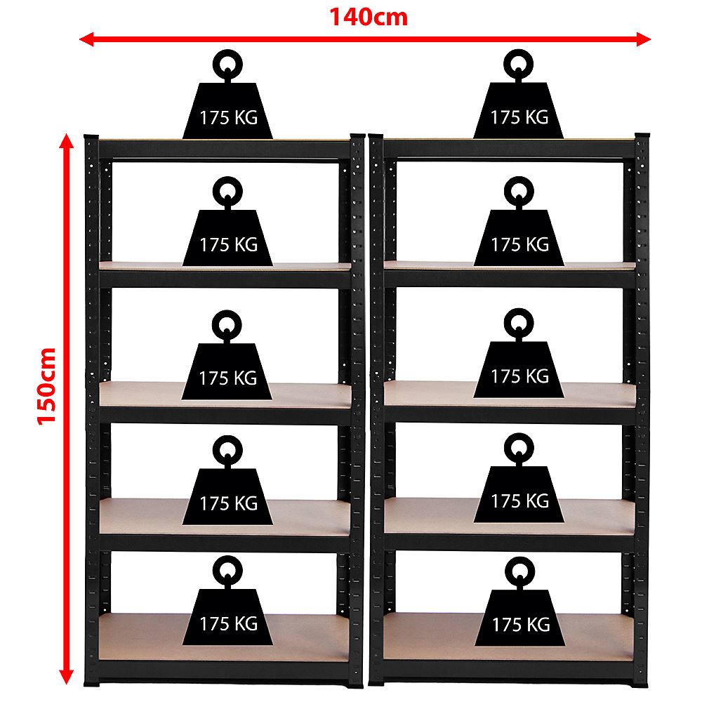 Heavy Duty Garage Shelving 5 Tier Racking Storage Garage Black - Picture 3 of 28