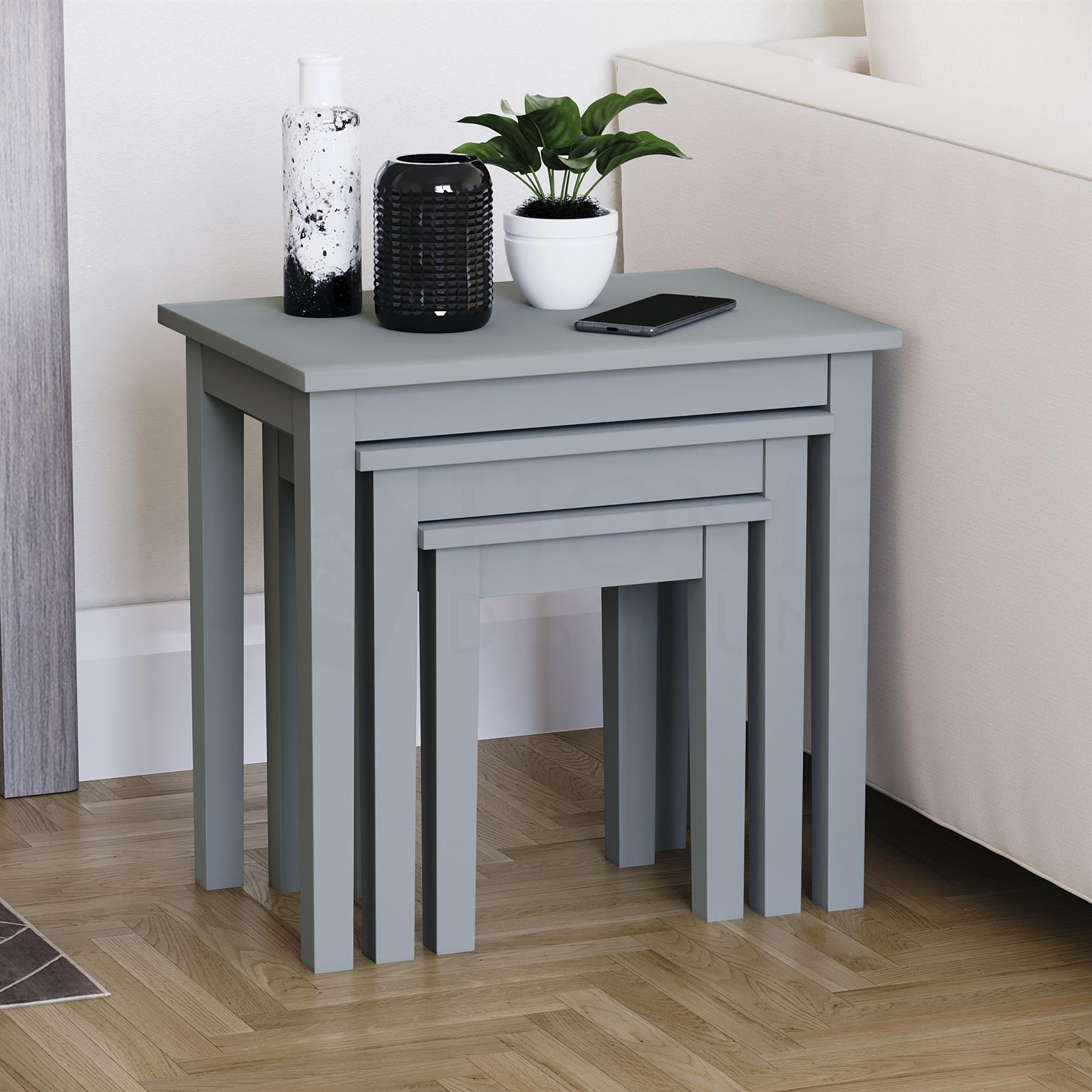 Wooden Nest of Tables 3 Piece Table Set Coffee Side Living Room Furniture - Picture 8 of 37