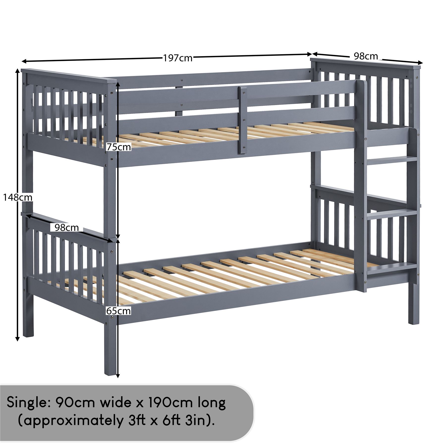 Wooden Bunk Beds Detachable Triple Sleeper High Sleeper Ladder Kids - Picture 4 of 25