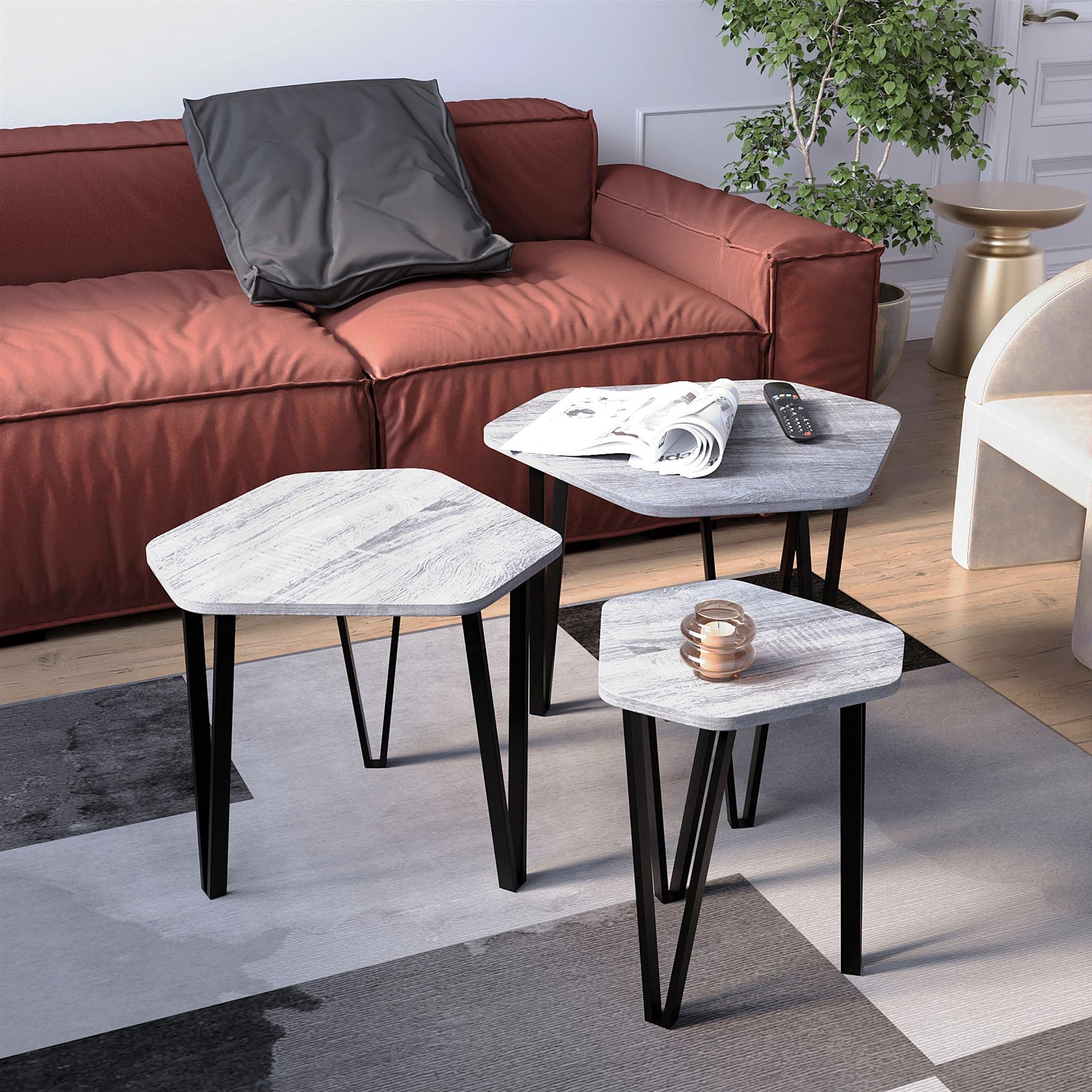 Set of 2 3 Coffee Nesting Table Set Sofa Side End Table Industrial Living Room - Picture 104 of 107