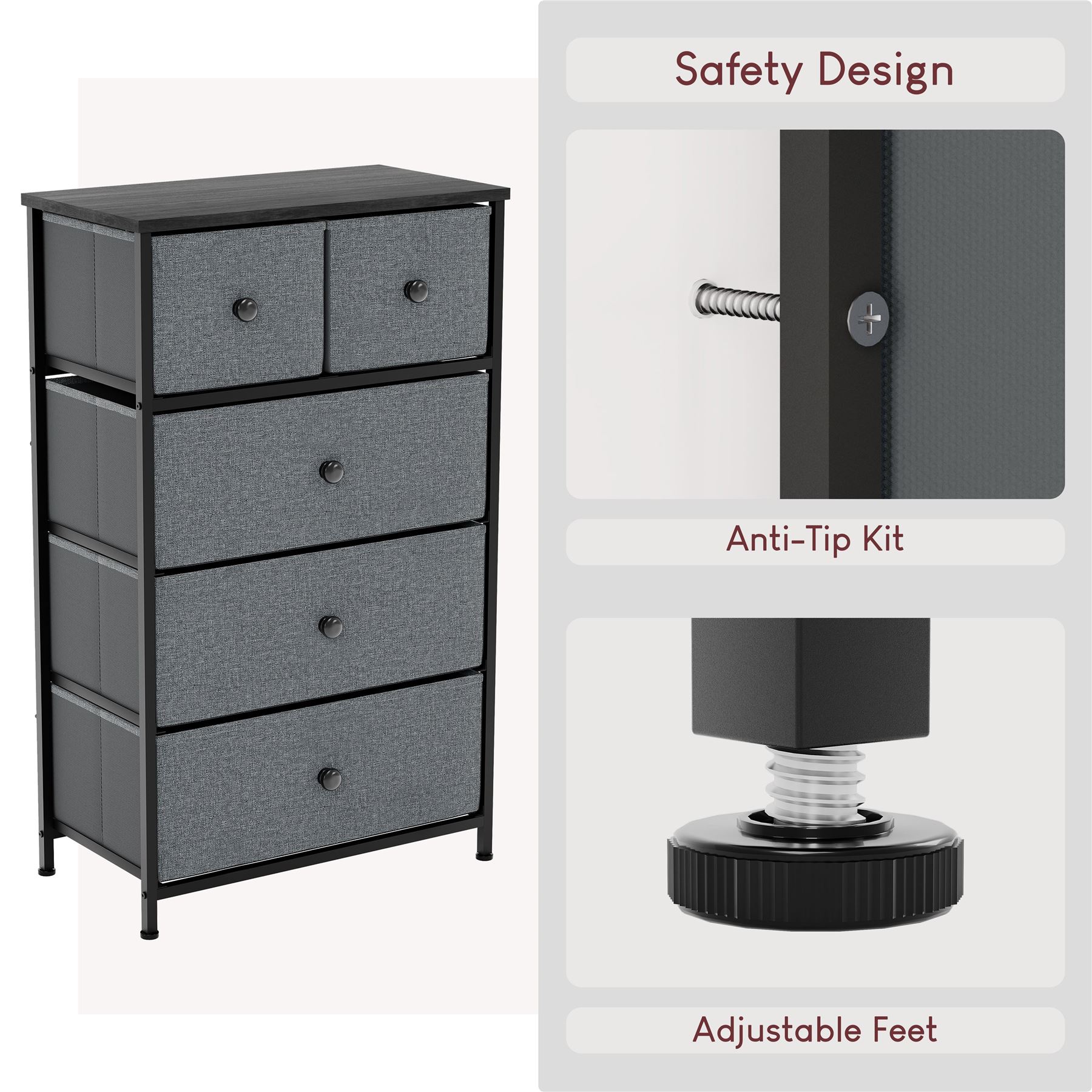 Vida Designs Modern Chest of Drawers 5 Drawer Fabric 'UKFR' Storage Bedroom - Picture 16 of 26