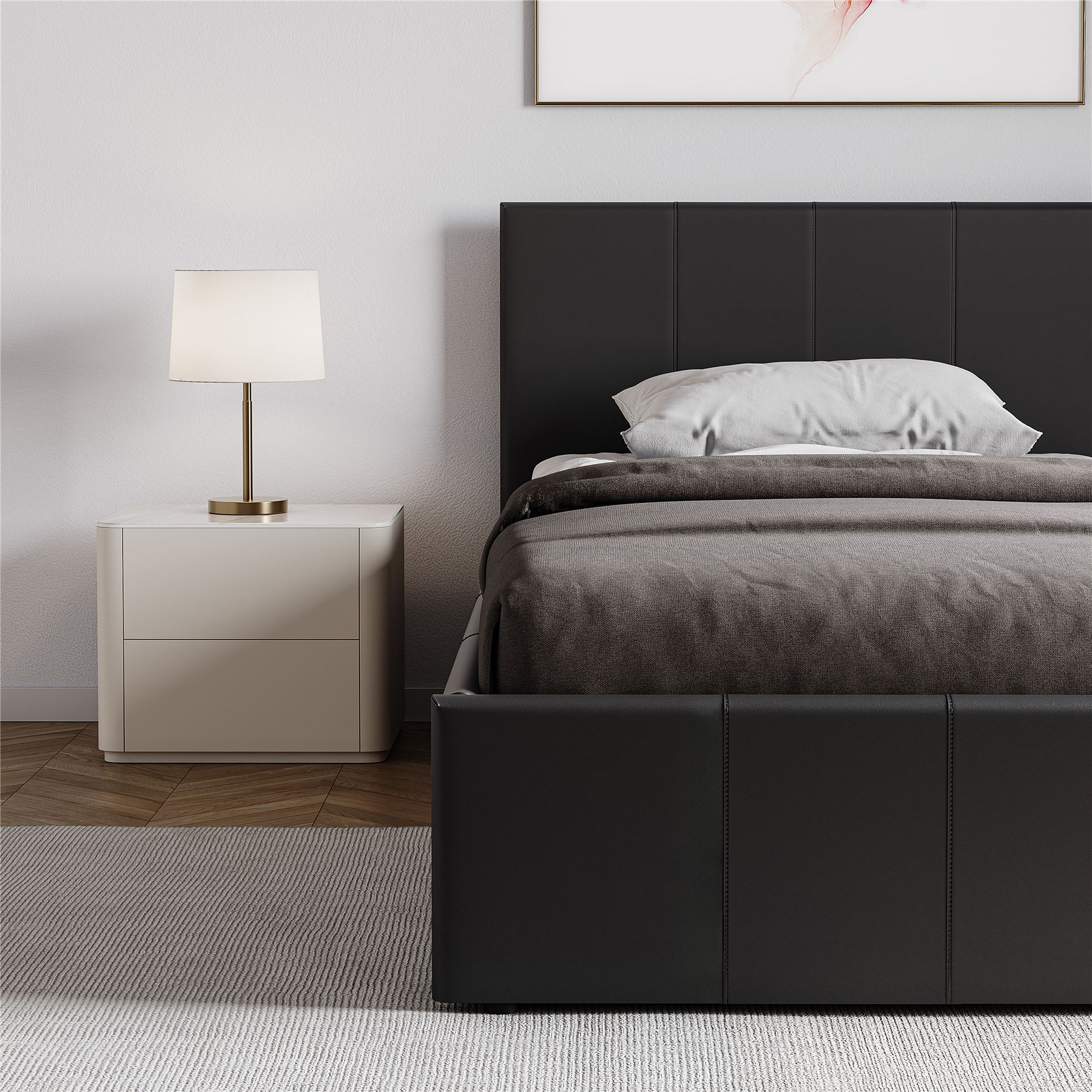 Ottoman Storage Bed Gas Lift Double King Size Leather Bed Slatted Base Headboard - Picture 94 of 137