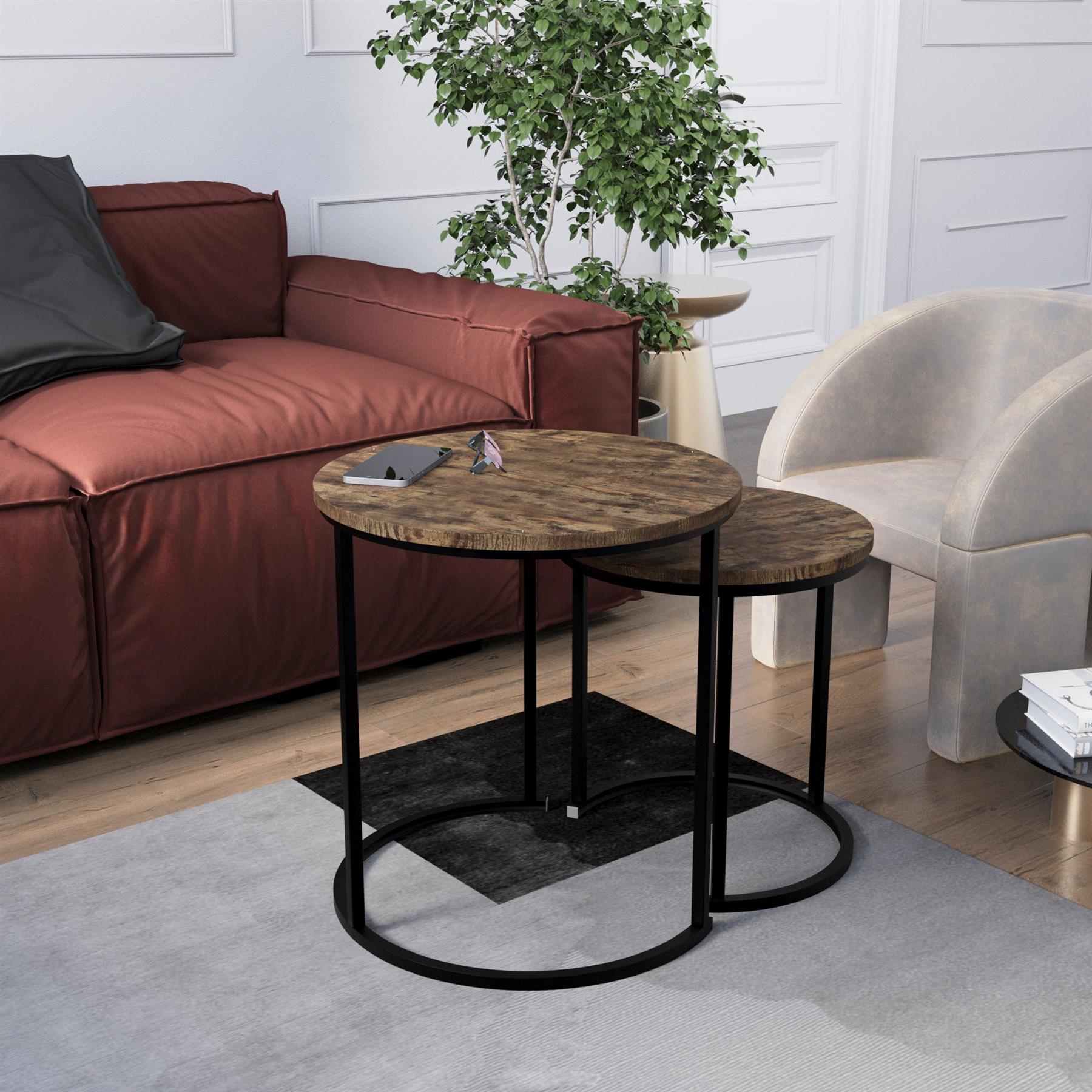Set of 2 3 Coffee Nesting Table Set Sofa Side End Table Industrial Living Room - Picture 51 of 107