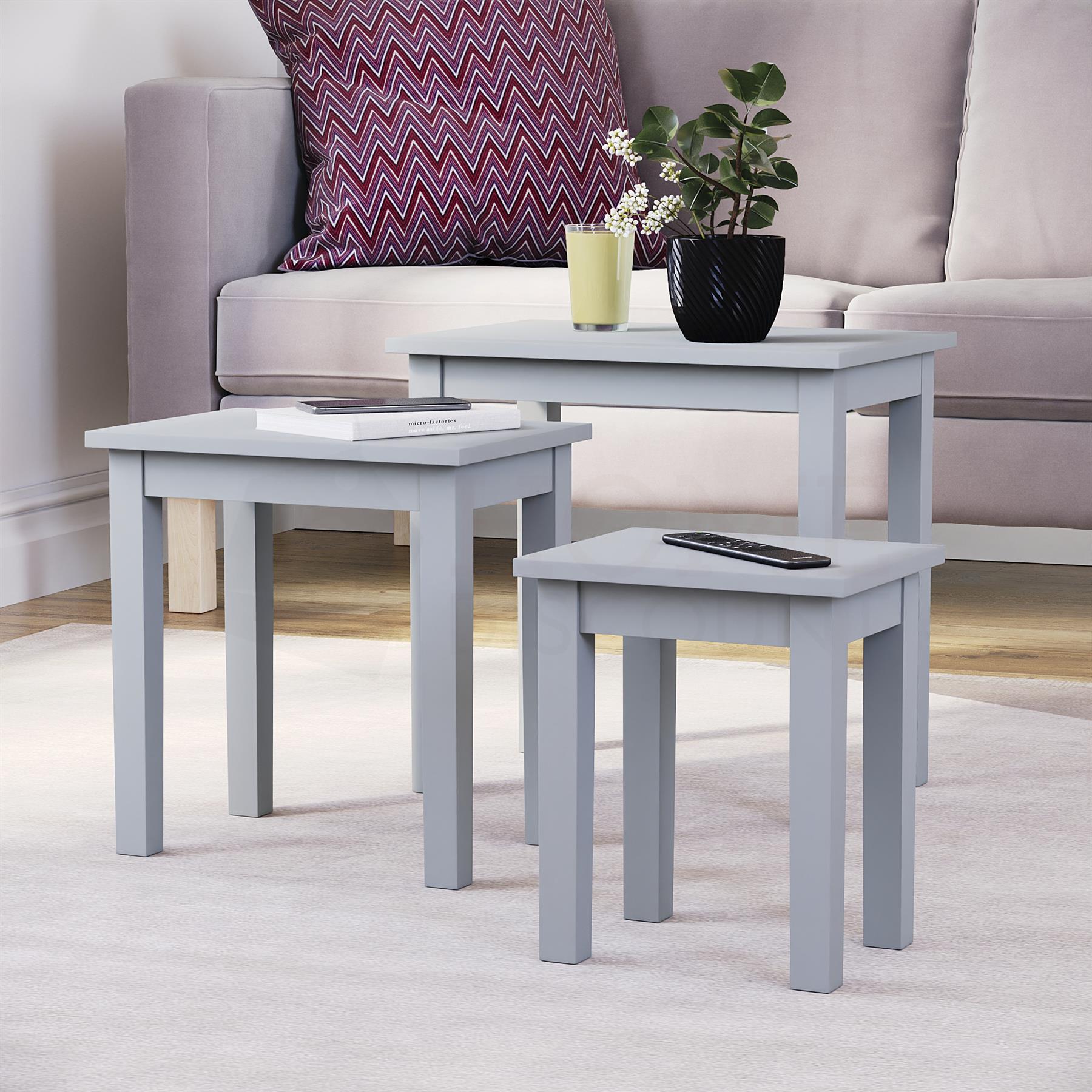Wooden Nest of Tables 3 Piece Table Set Coffee Side Living Room Furniture - Picture 9 of 37
