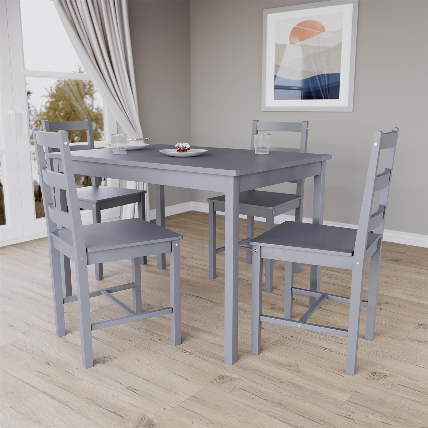 Solid Wood Dining Table and 2 4 Chairs Set Home Kitchen Furniture 3 Colours - Picture 36 of 73