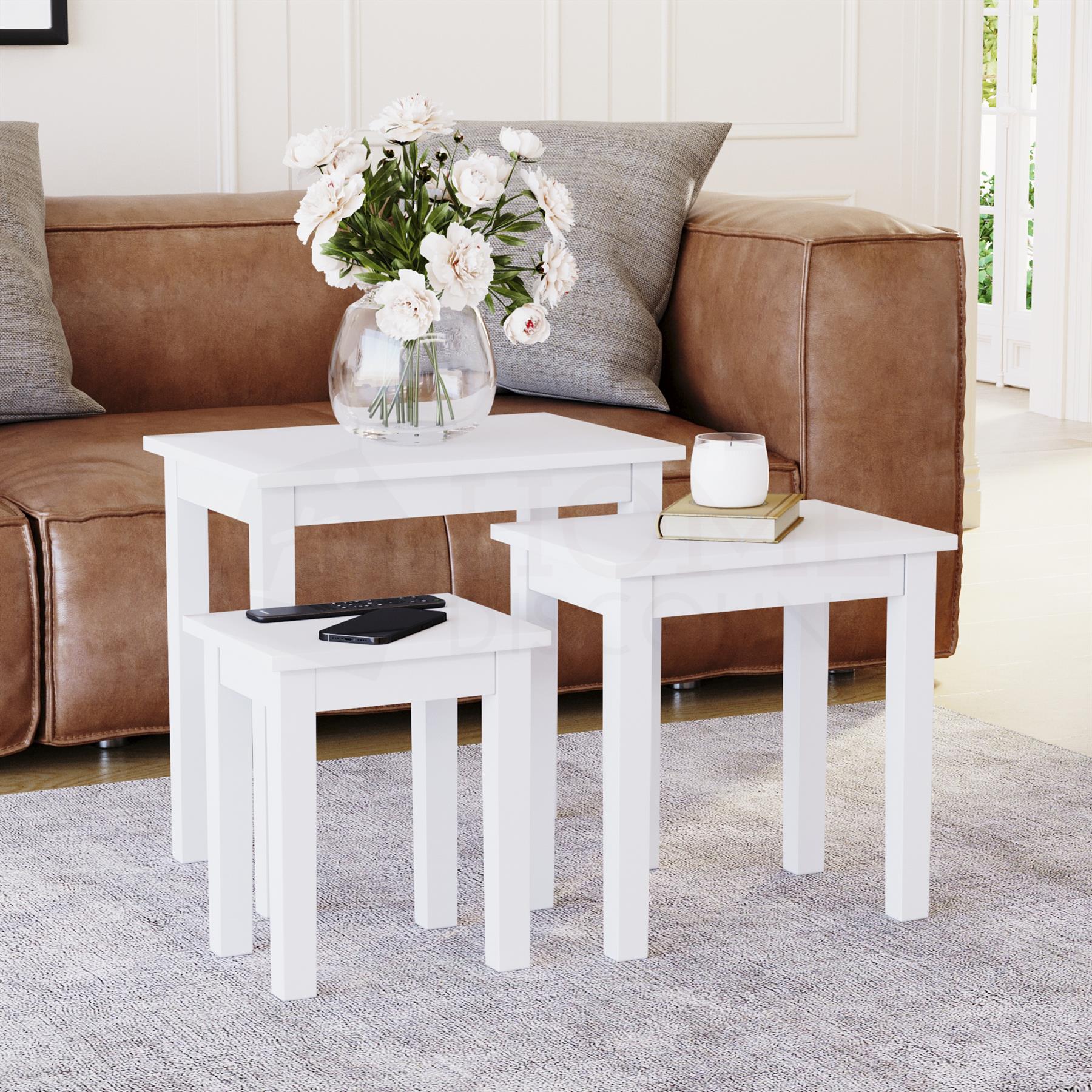 Wooden Nest of Tables 3 Piece Table Set Coffee Side Living Room Furniture - Picture 28 of 37