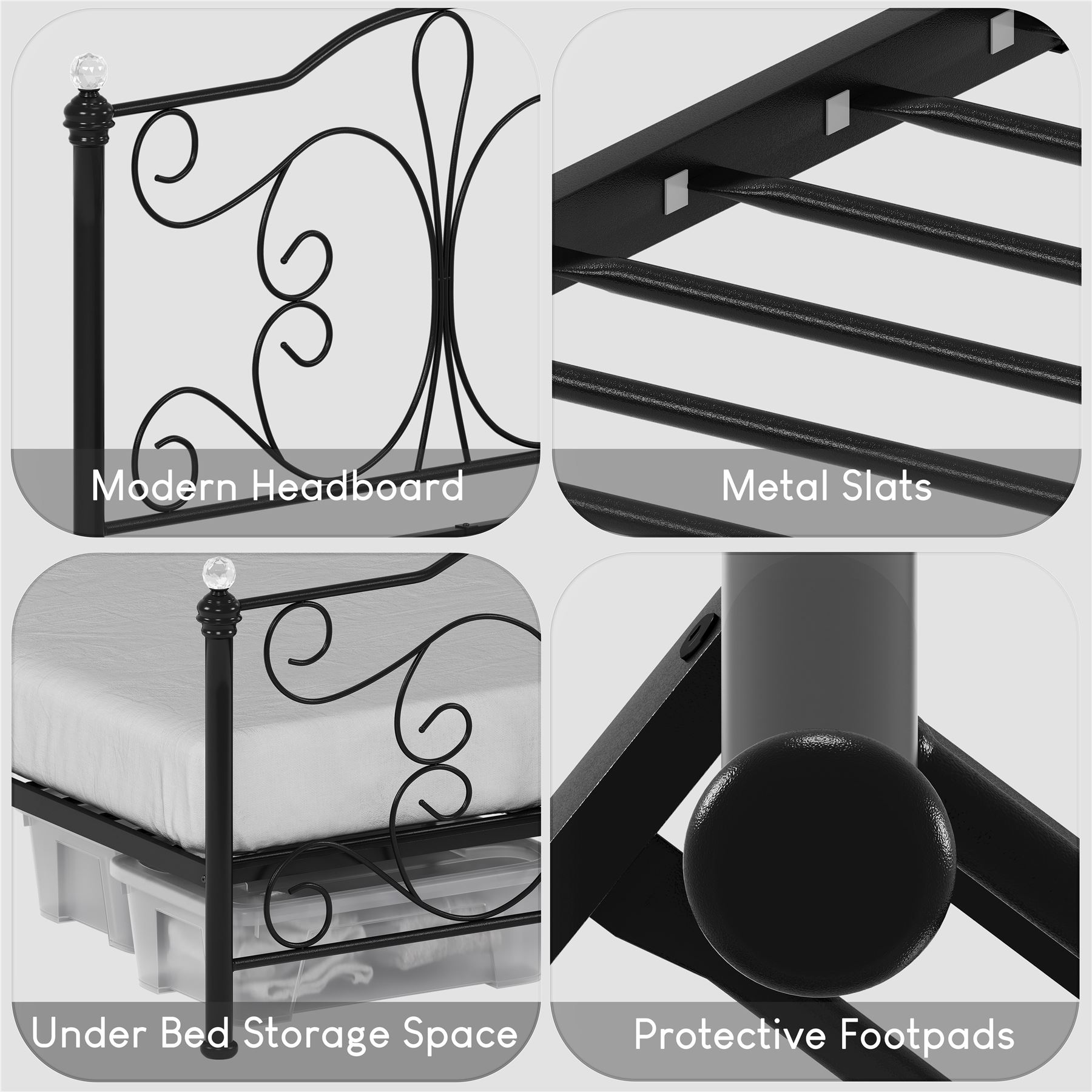 Metal Bed Double King Size Frame 4FT 4FT6 5FT Chicago Mattress Black White - Picture 8 of 14