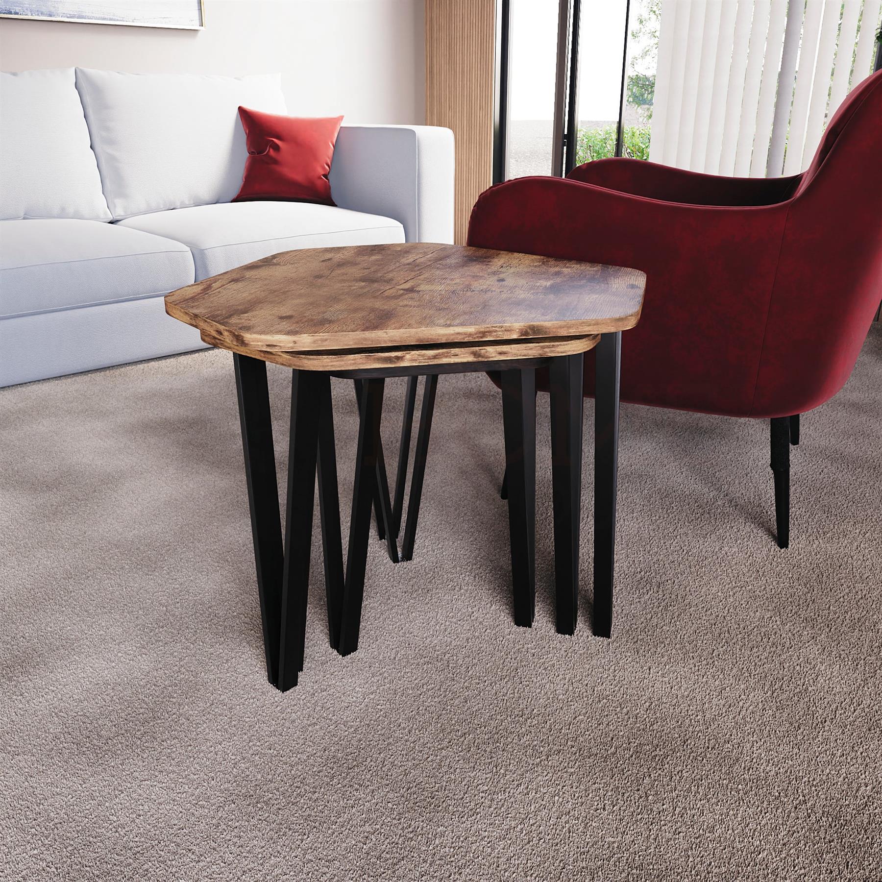 Set of 2 3 Coffee Nesting Table Set Sofa Side End Table Industrial Living Room - Picture 97 of 107