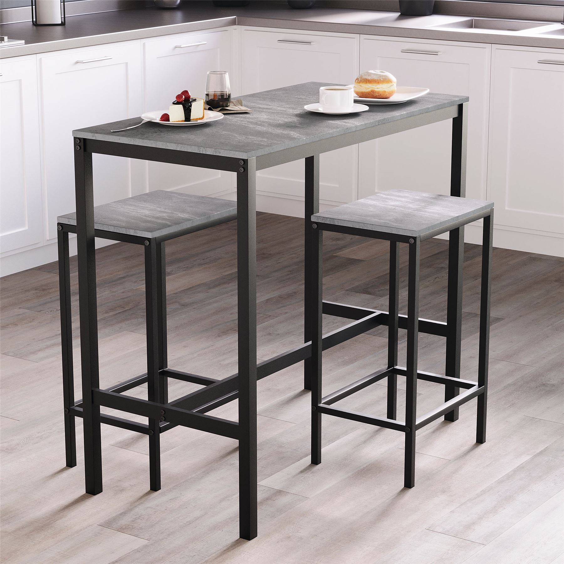 Wooden Bar Table & Stool Set 2 Seater Chair Industrial Kitchen Dining Room - Picture 18 of 37