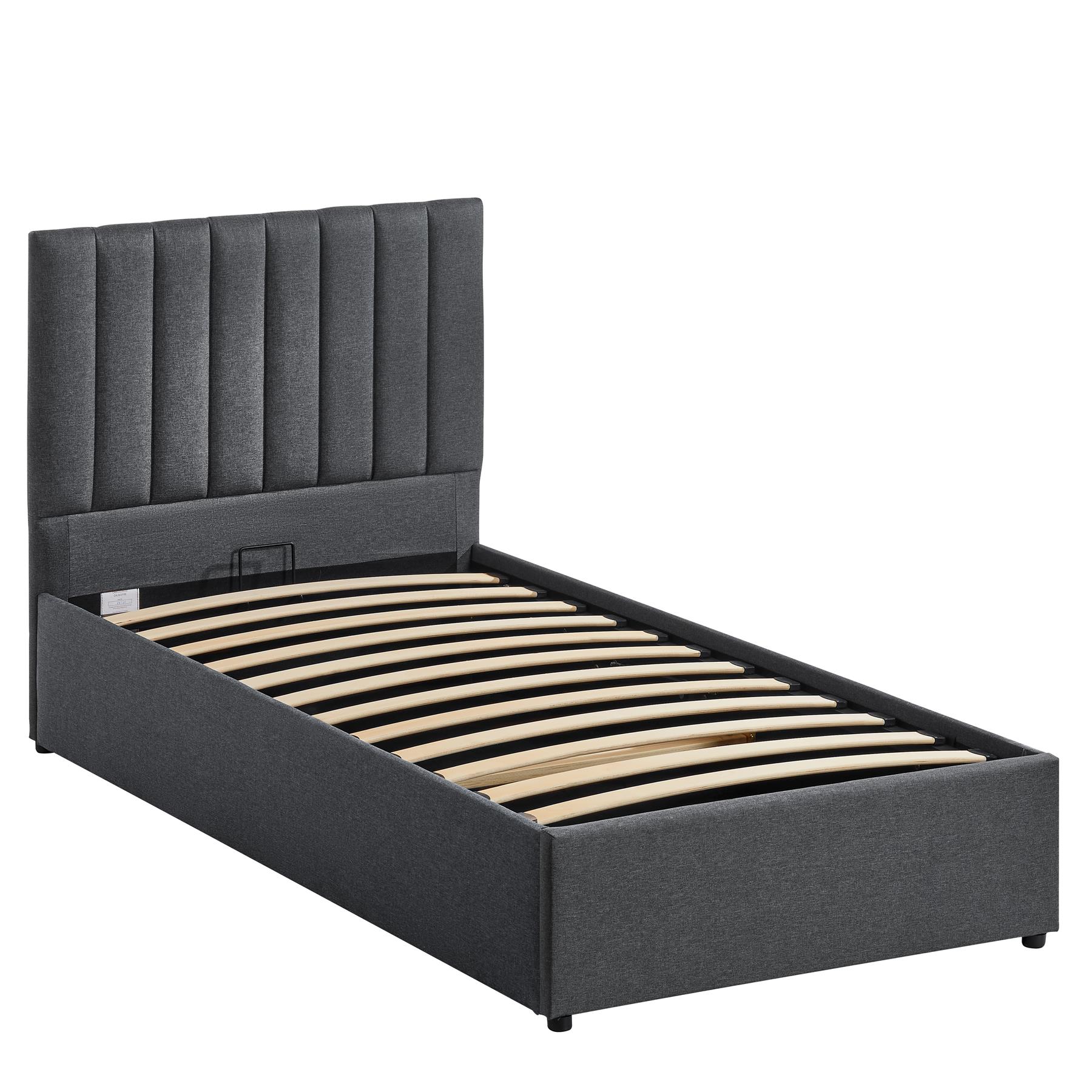 New Lift Up Ottoman Storage Bed Frame Linen Fabric Soft Memory Foam Mattress