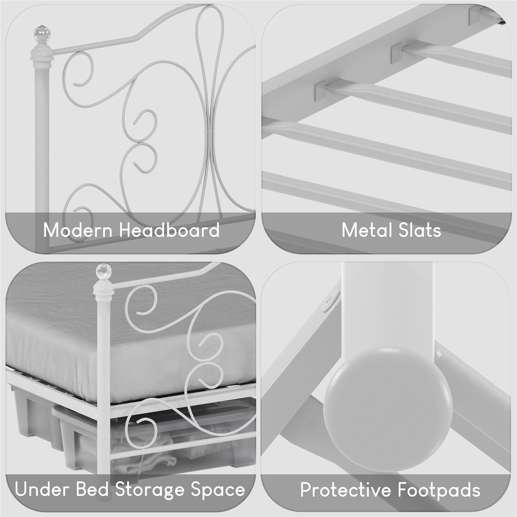 Metal Bed Double King Size Frame 4FT 4FT6 5FT Chicago Mattress Black White - Picture 14 of 14