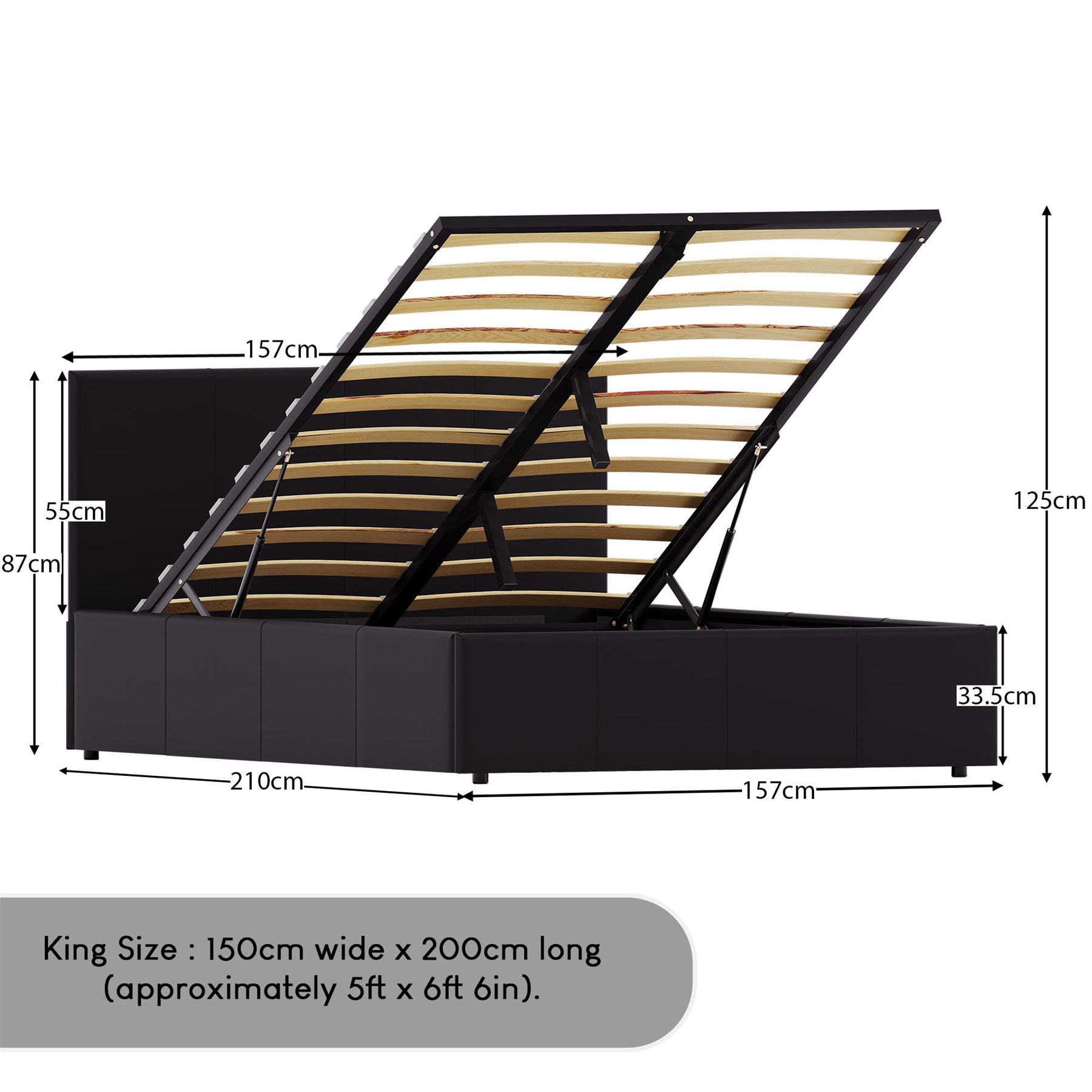 Ottoman Storage Bed Gas Lift Double King Size Leather Bed Slatted Base Headboard - Picture 54 of 137