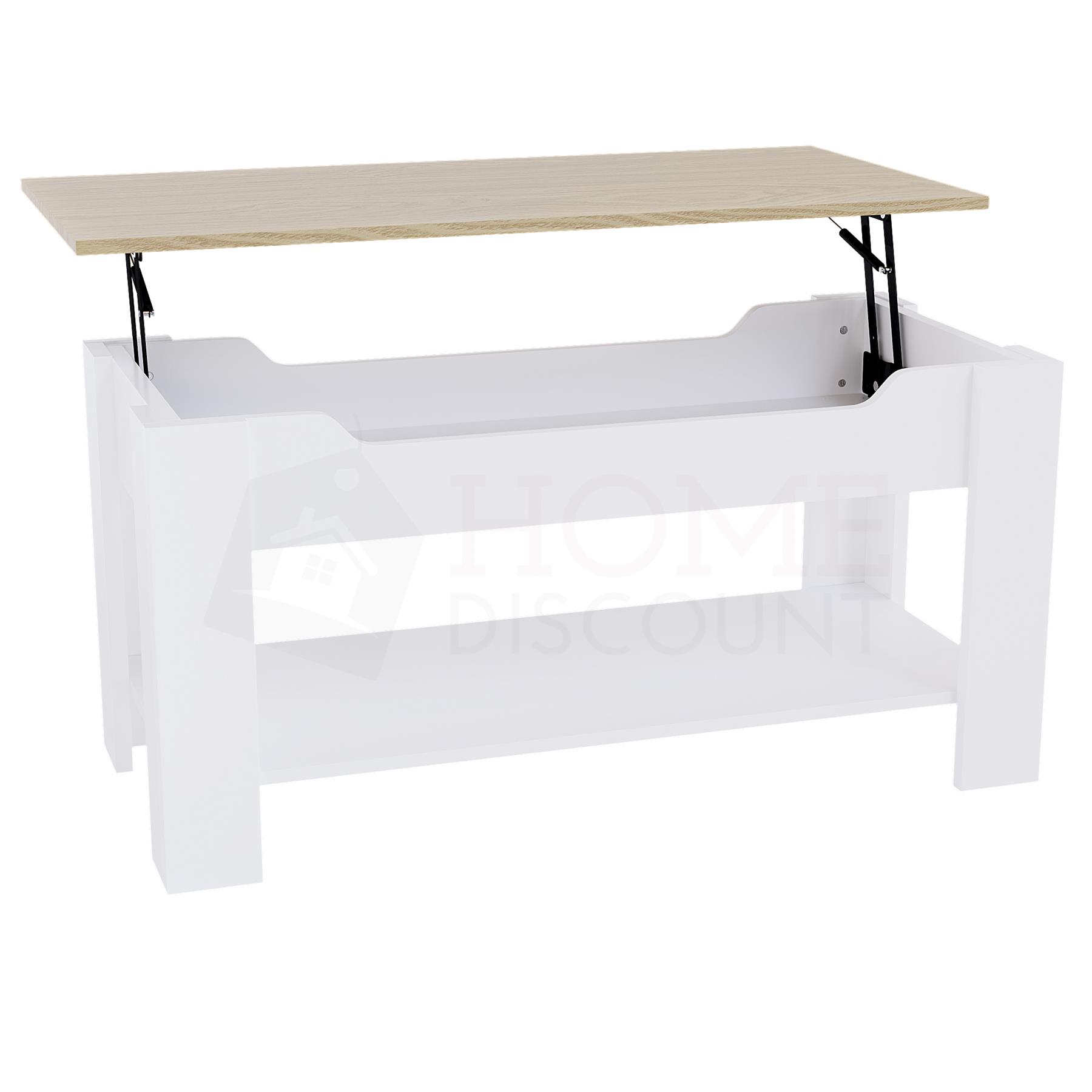 Holz Couchtisch Lift Up Stauraumplatte mit Ablage Wohnzimmer Möbel - Bild 40 von 43