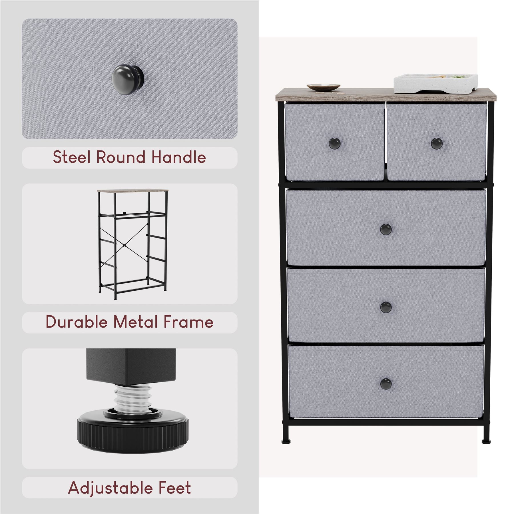 Vida Designs Modern Chest of Drawers 5 Drawer Fabric 'UKFR' Storage Bedroom - Picture 5 of 26